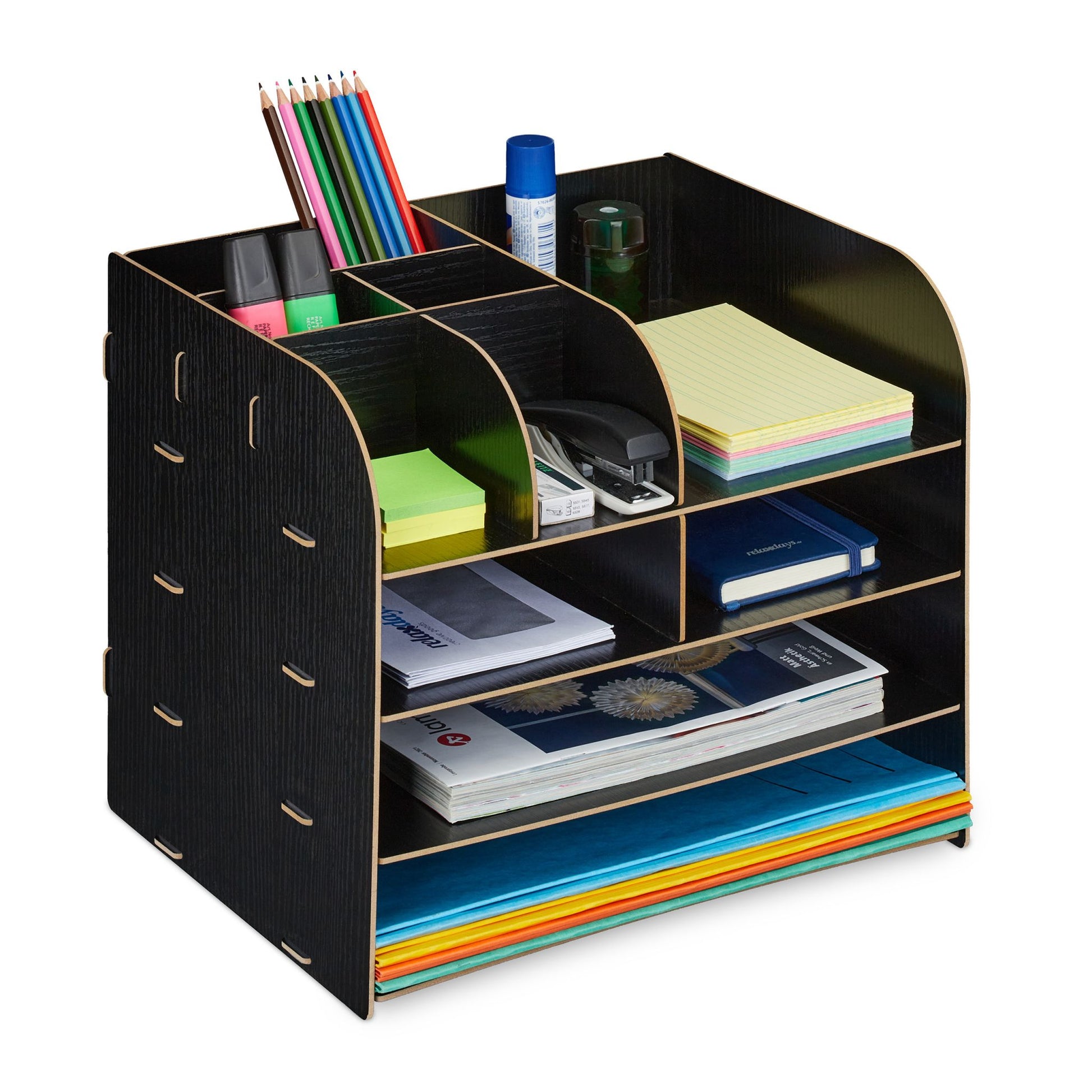 Schreibtisch Organizer mit Ablagefächern Schwarz von Relaxdays