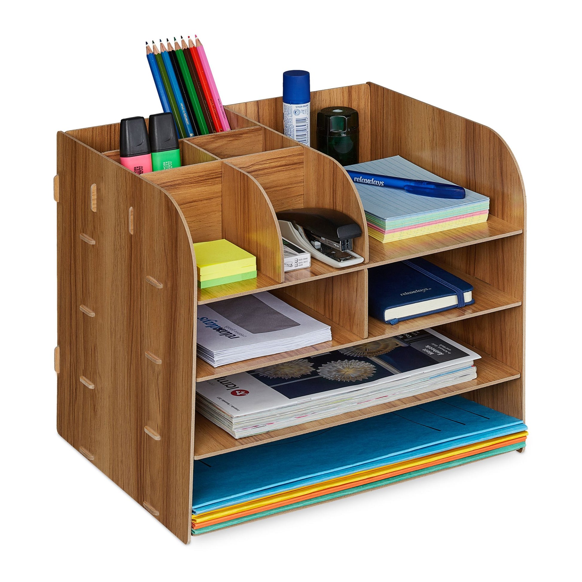 Schreibtisch Organizer mit Ablagefächern Braun von Relaxdays