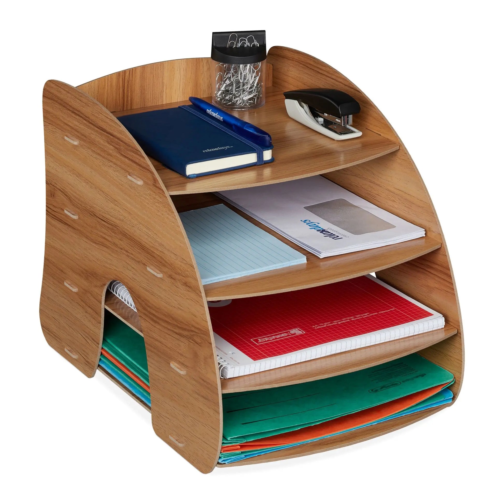 Dokumentenablage mit 4 Fächern Dunkelbraun von Relaxdays