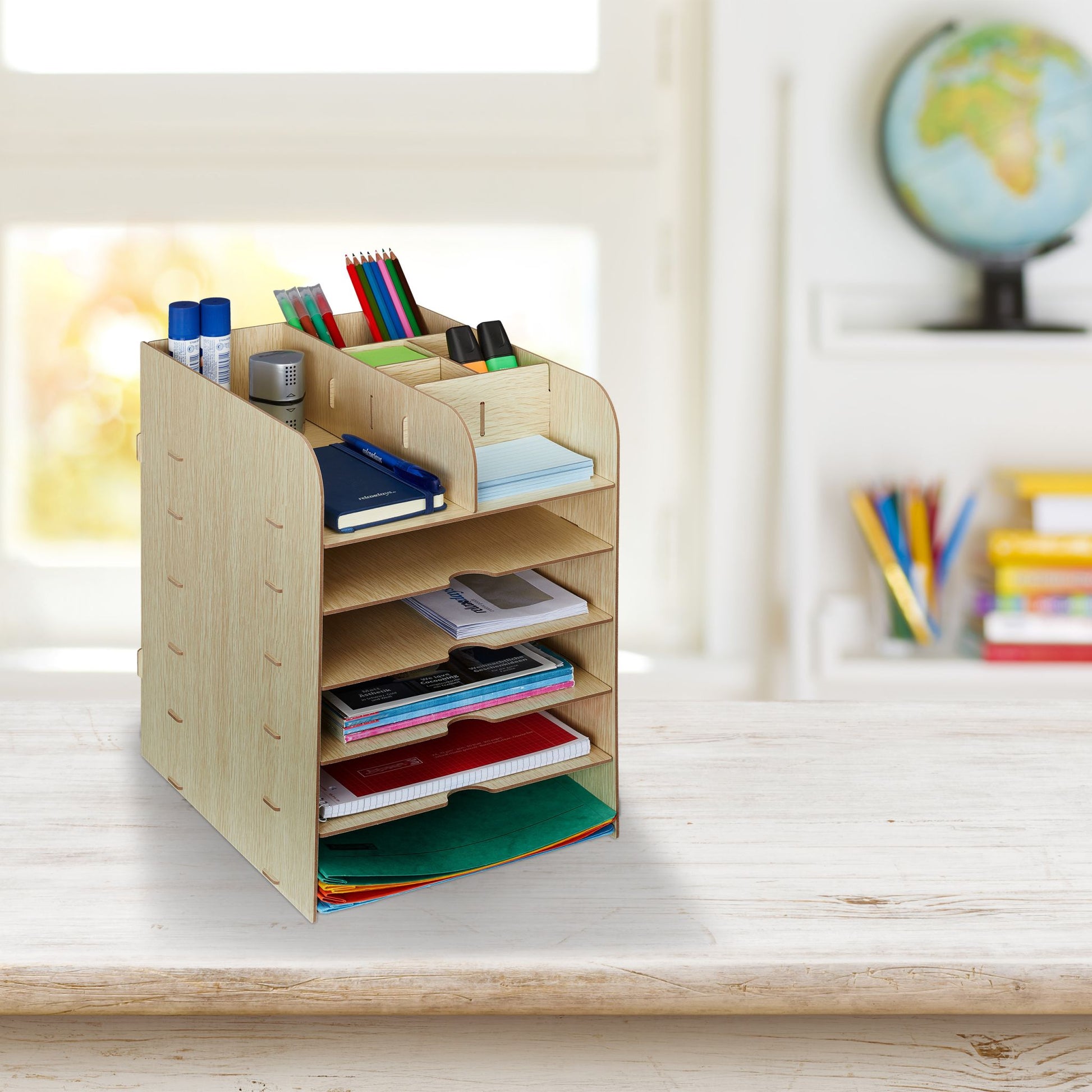 Schreibtisch Organizer mit Ablagefächern Hellbraun von Relaxdays