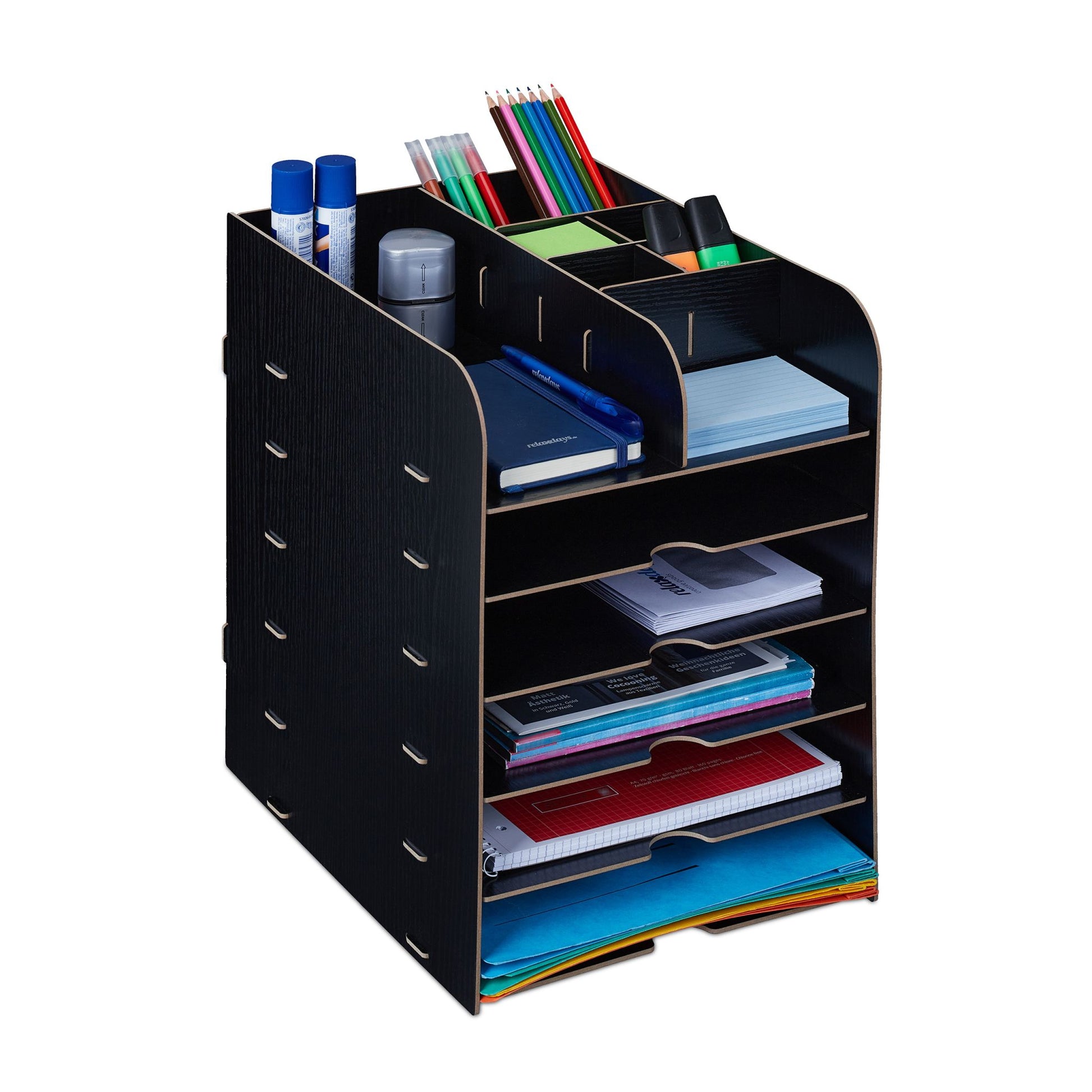Schreibtisch Organizer mit Ablagefächern Schwarz von Relaxdays