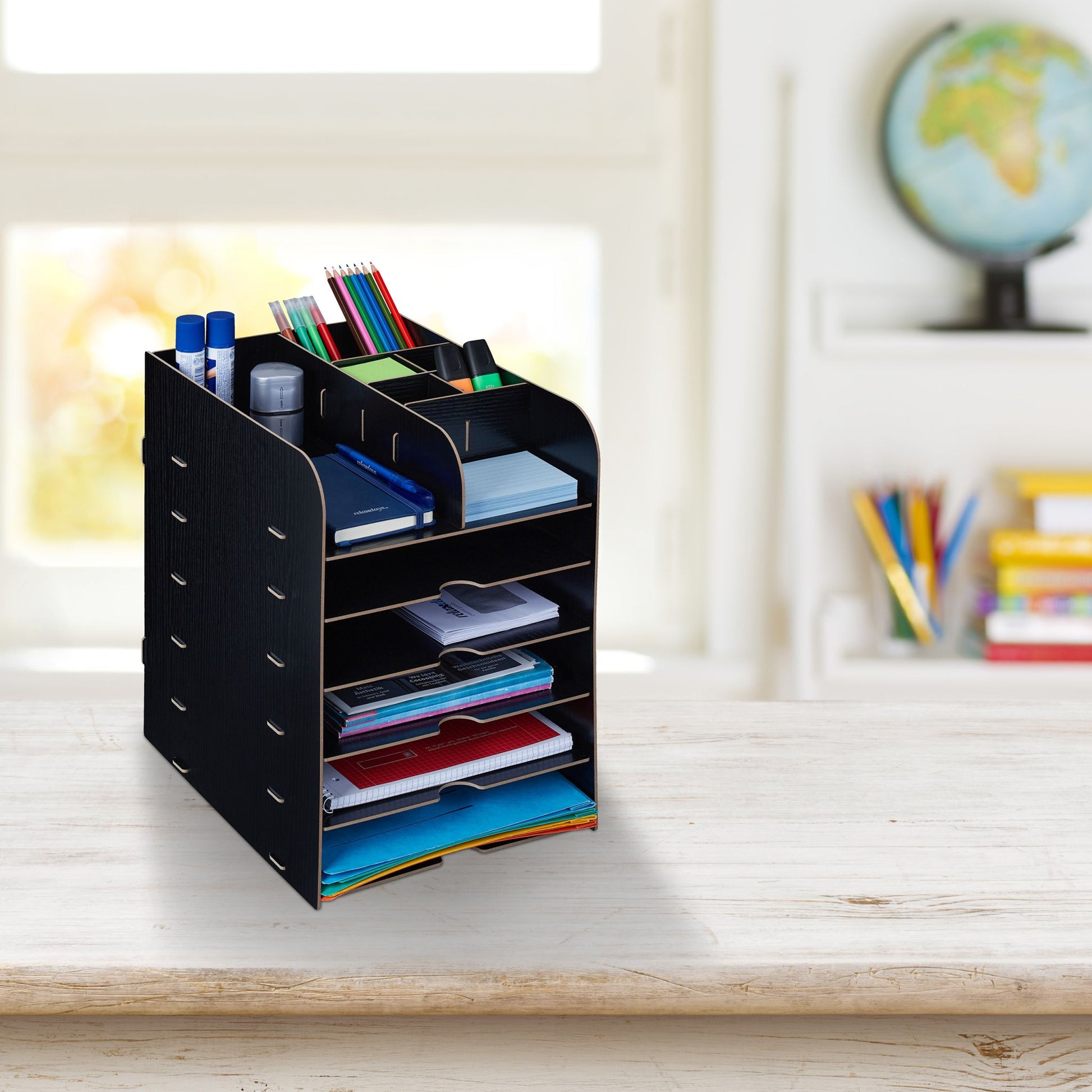 Schreibtisch Organizer mit Ablagefächern Schwarz von Relaxdays