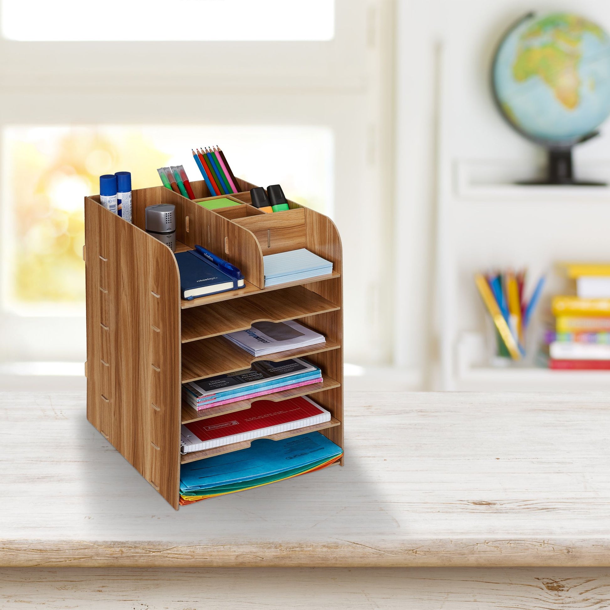 Schreibtisch Organizer mit Ablagefächern Braun von Relaxdays