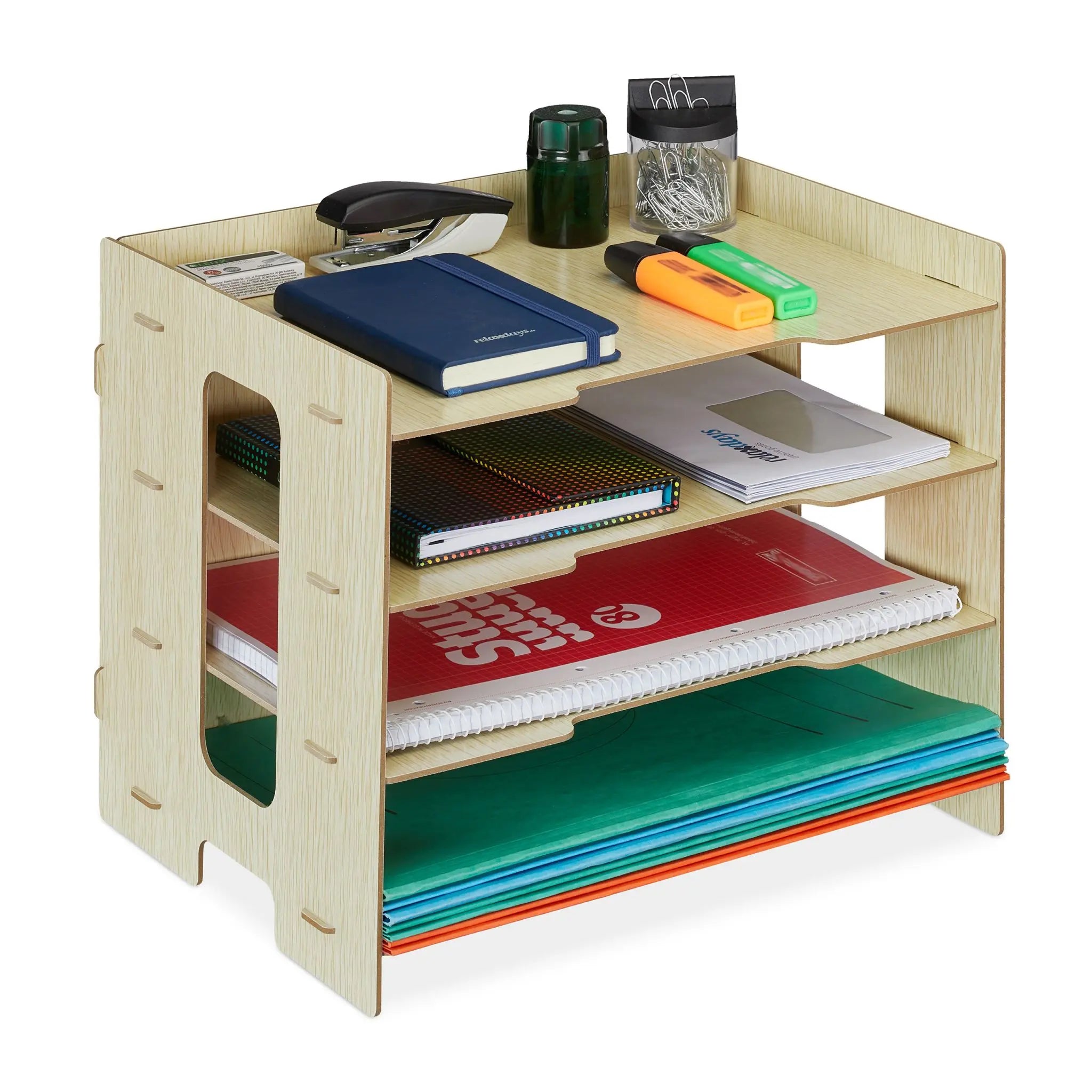 Briefablage MDF mit 3 Fächern Hellbraun von Relaxdays