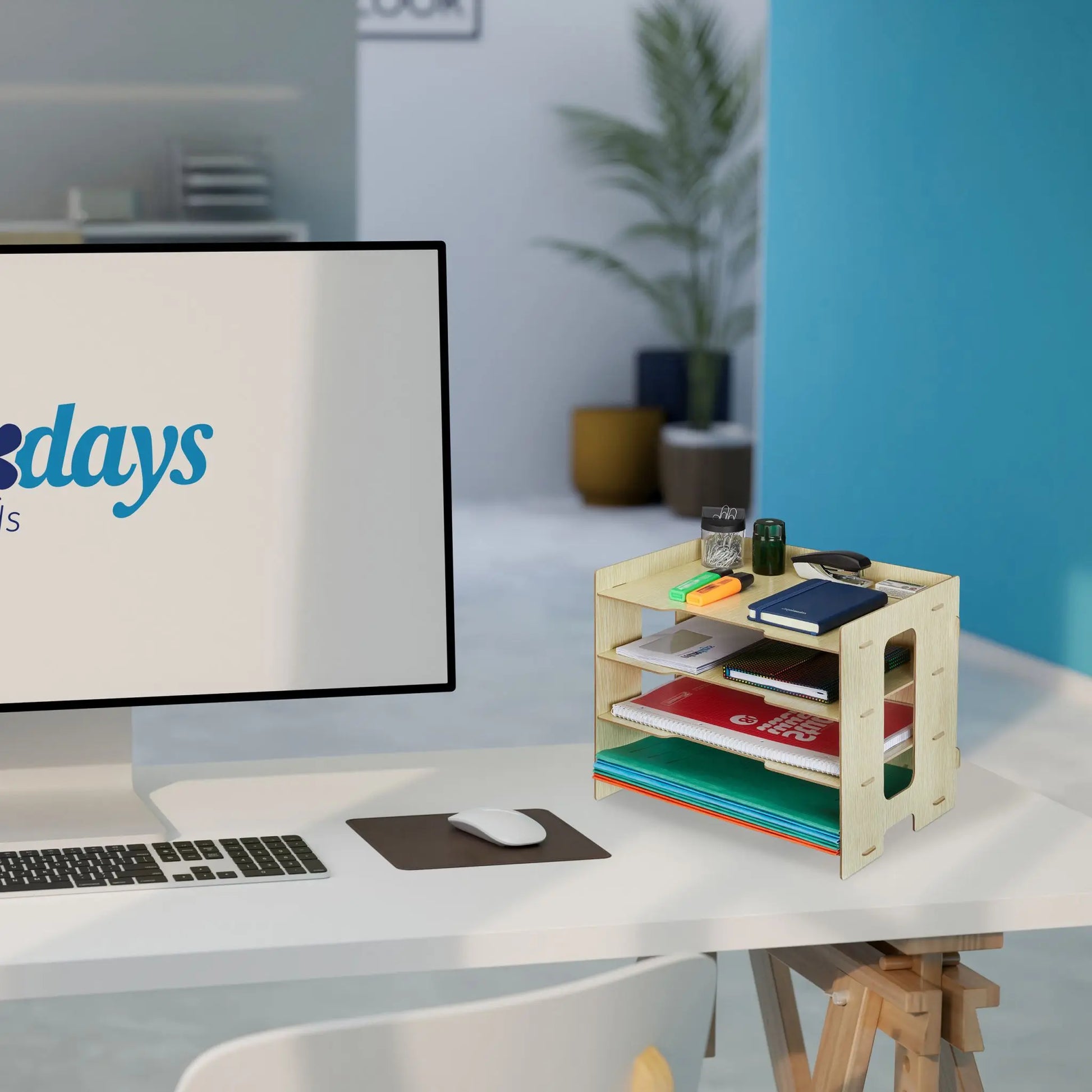 Briefablage MDF mit 3 Fächern Hellbraun von Relaxdays