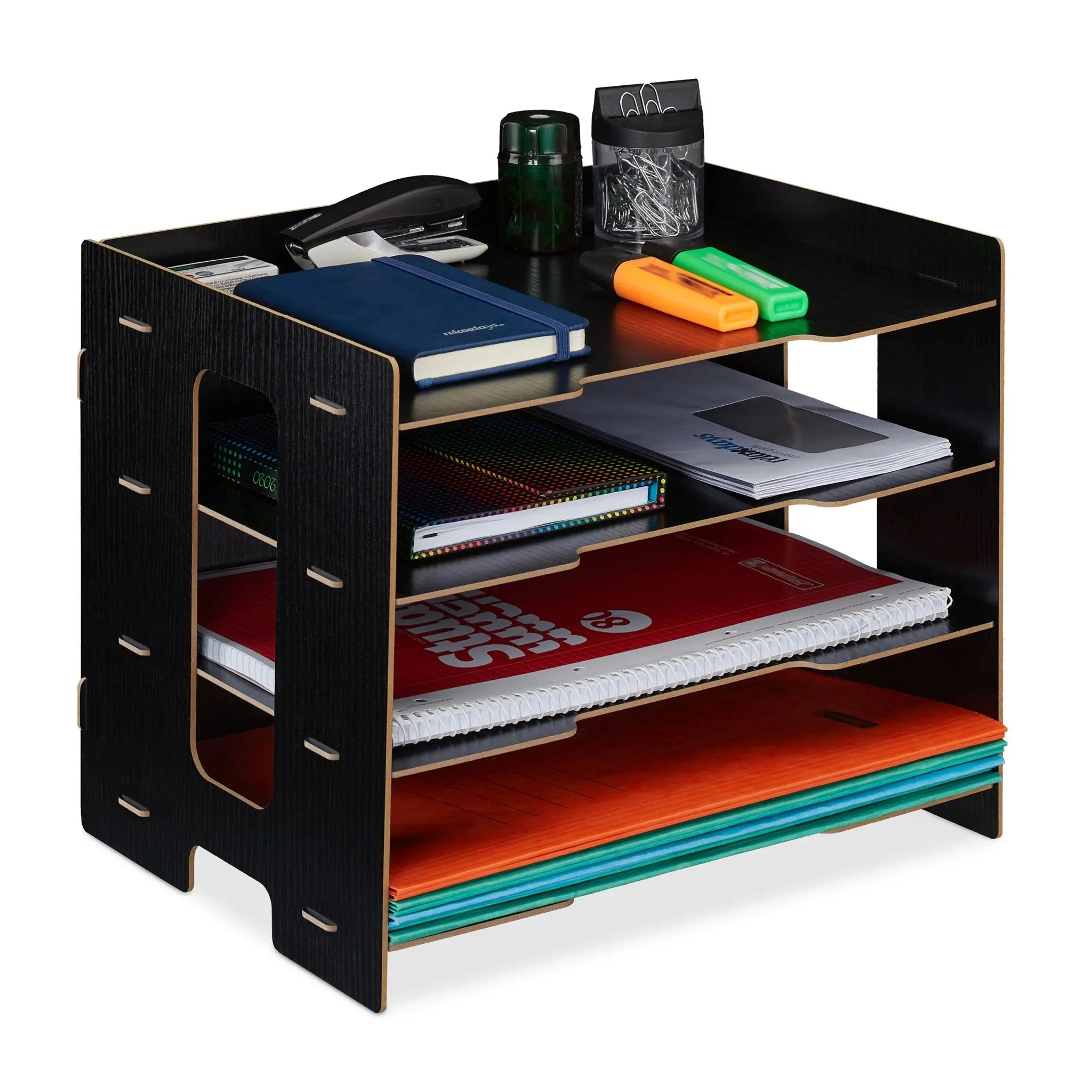 Briefablage MDF mit 3 Fächern Schwarz von Relaxdays