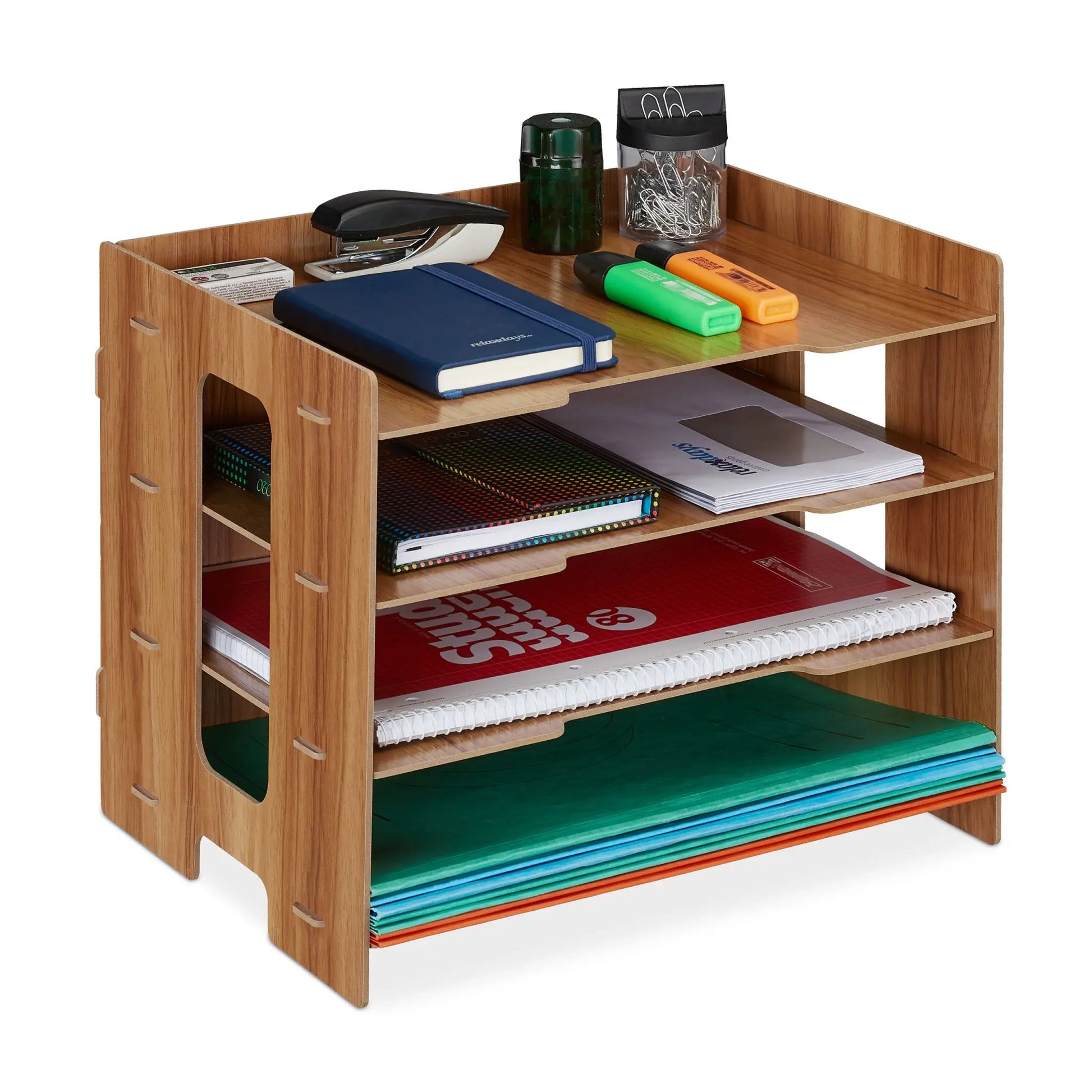 Briefablage MDF mit 3 Fächern Dunkelbraun von Relaxdays