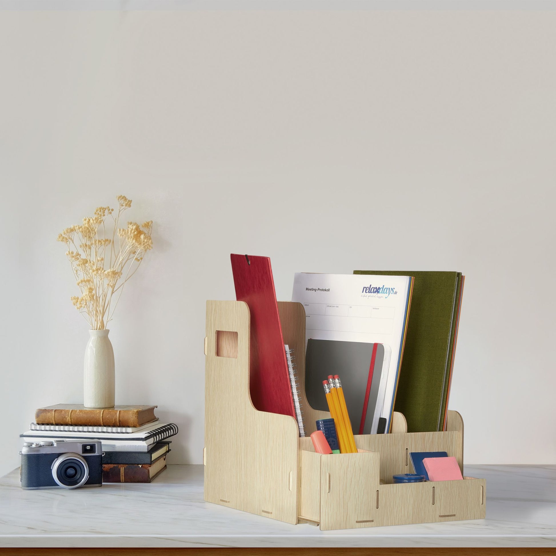 Stehsammler 3 Fächer & Utensilienbox Hellbraun von Relaxdays