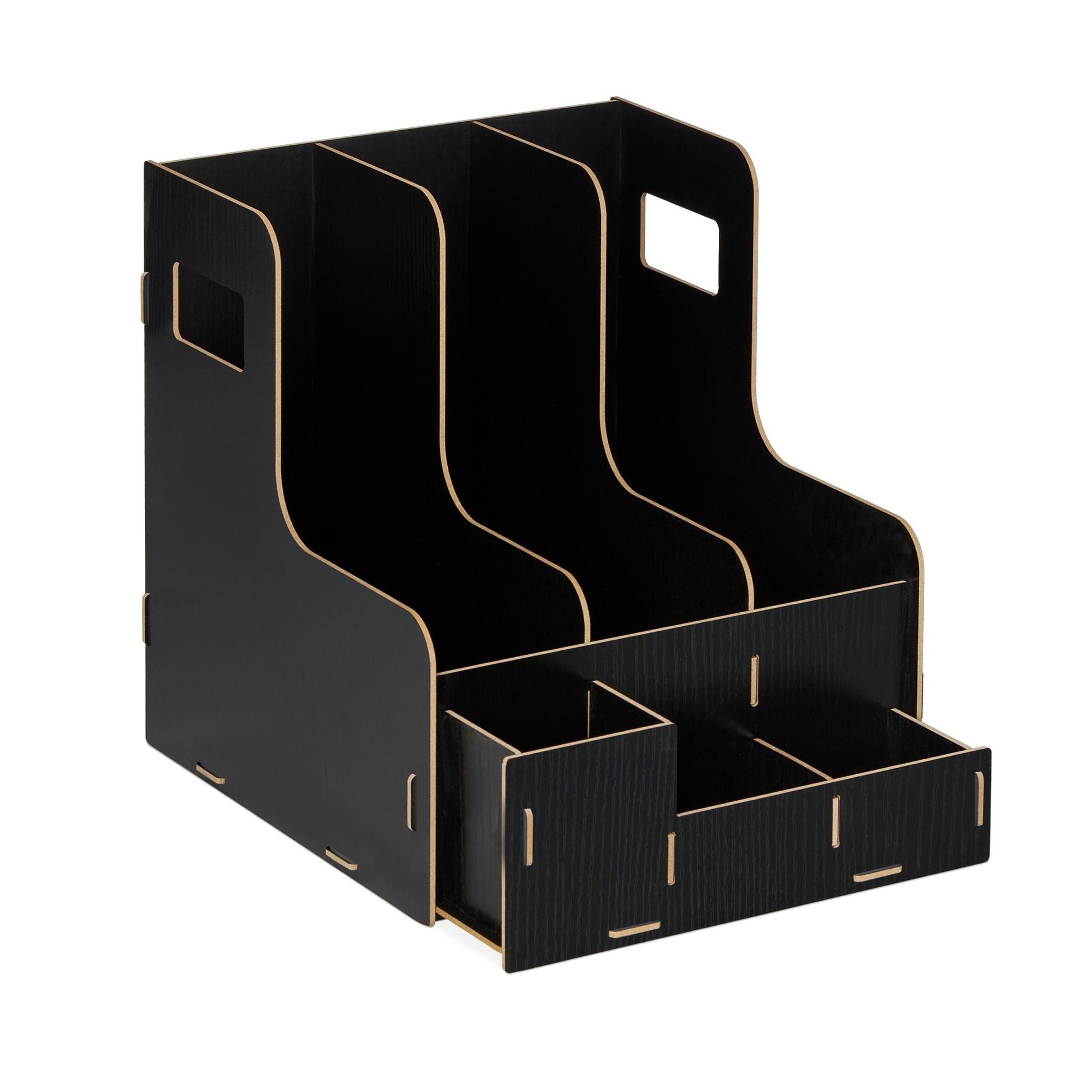 Stehsammler 3 Fächer & Utensilienbox Schwarz von Relaxdays
