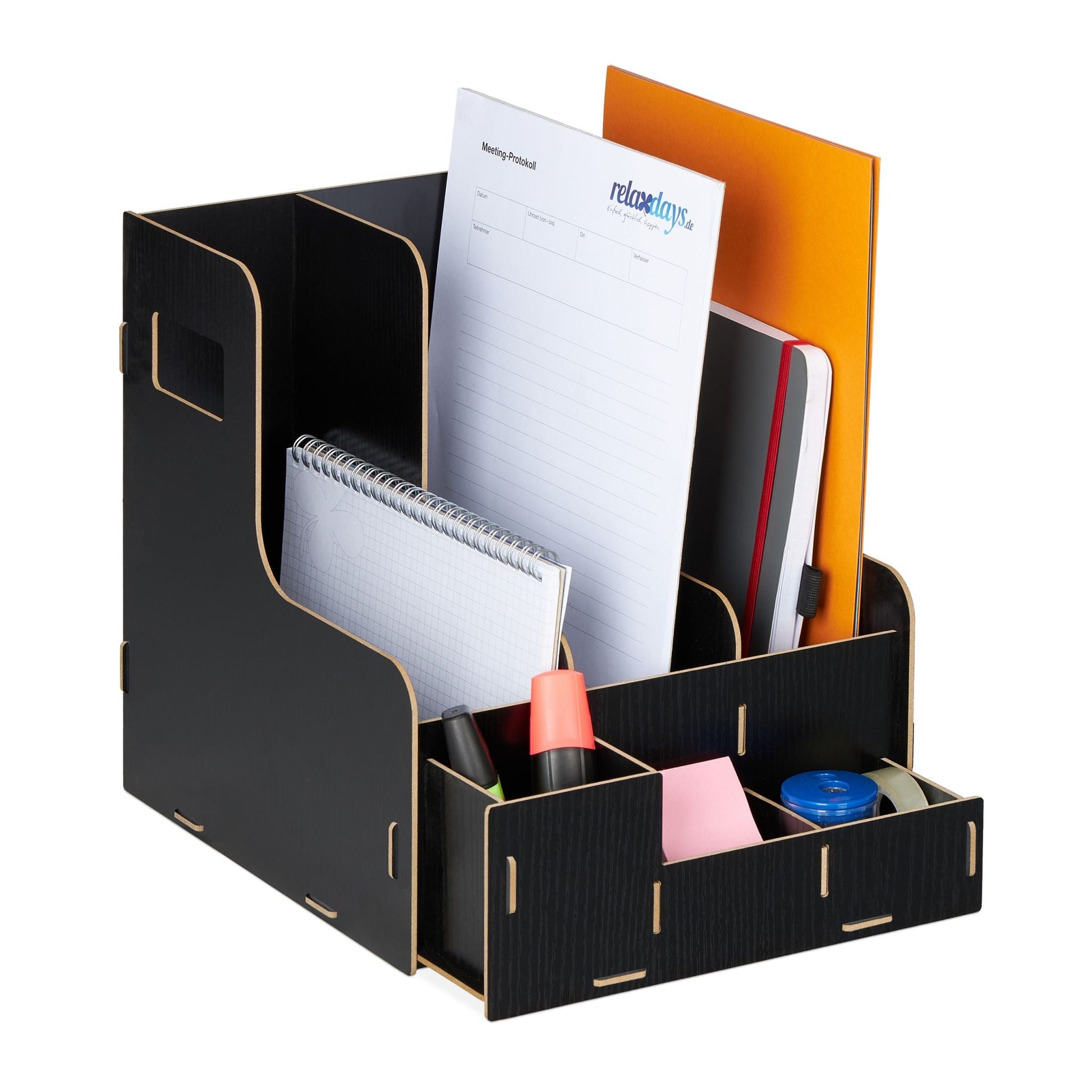 Stehsammler 3 Fächer & Utensilienbox Schwarz von Relaxdays