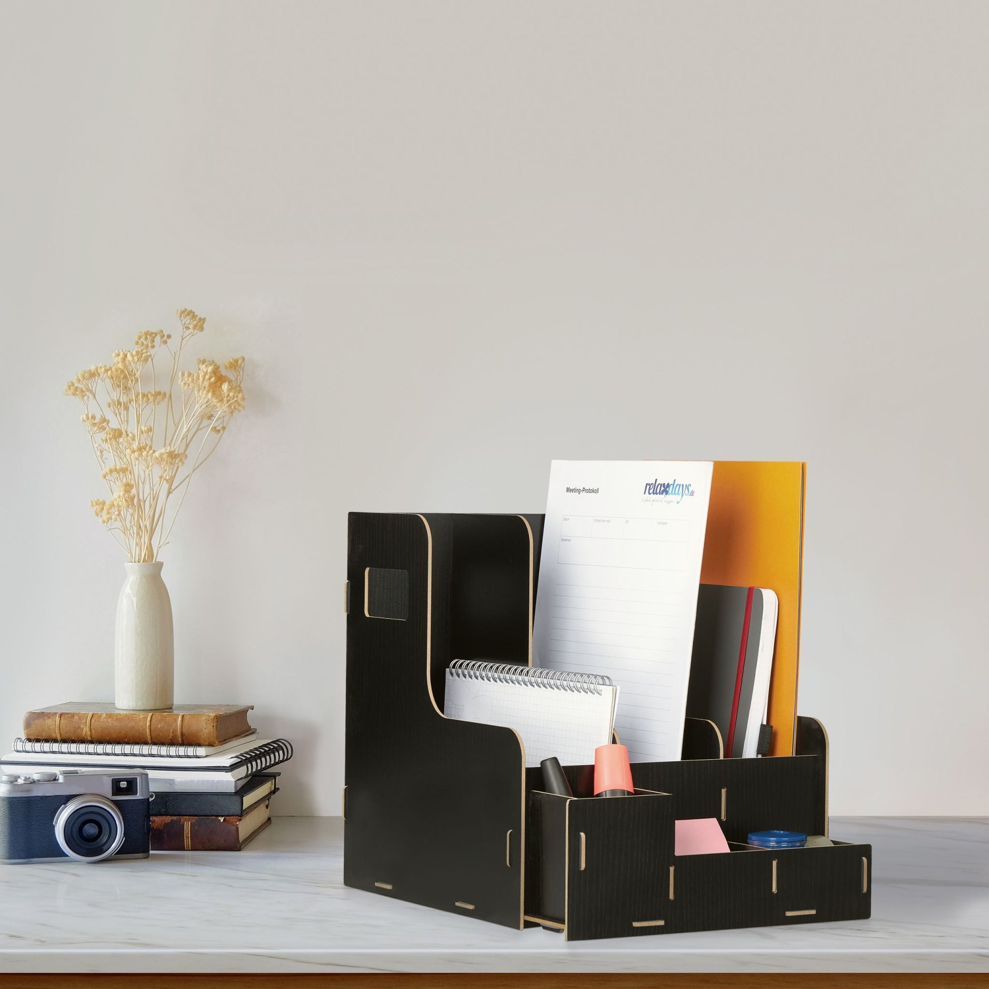 Stehsammler 3 Fächer & Utensilienbox Schwarz von Relaxdays
