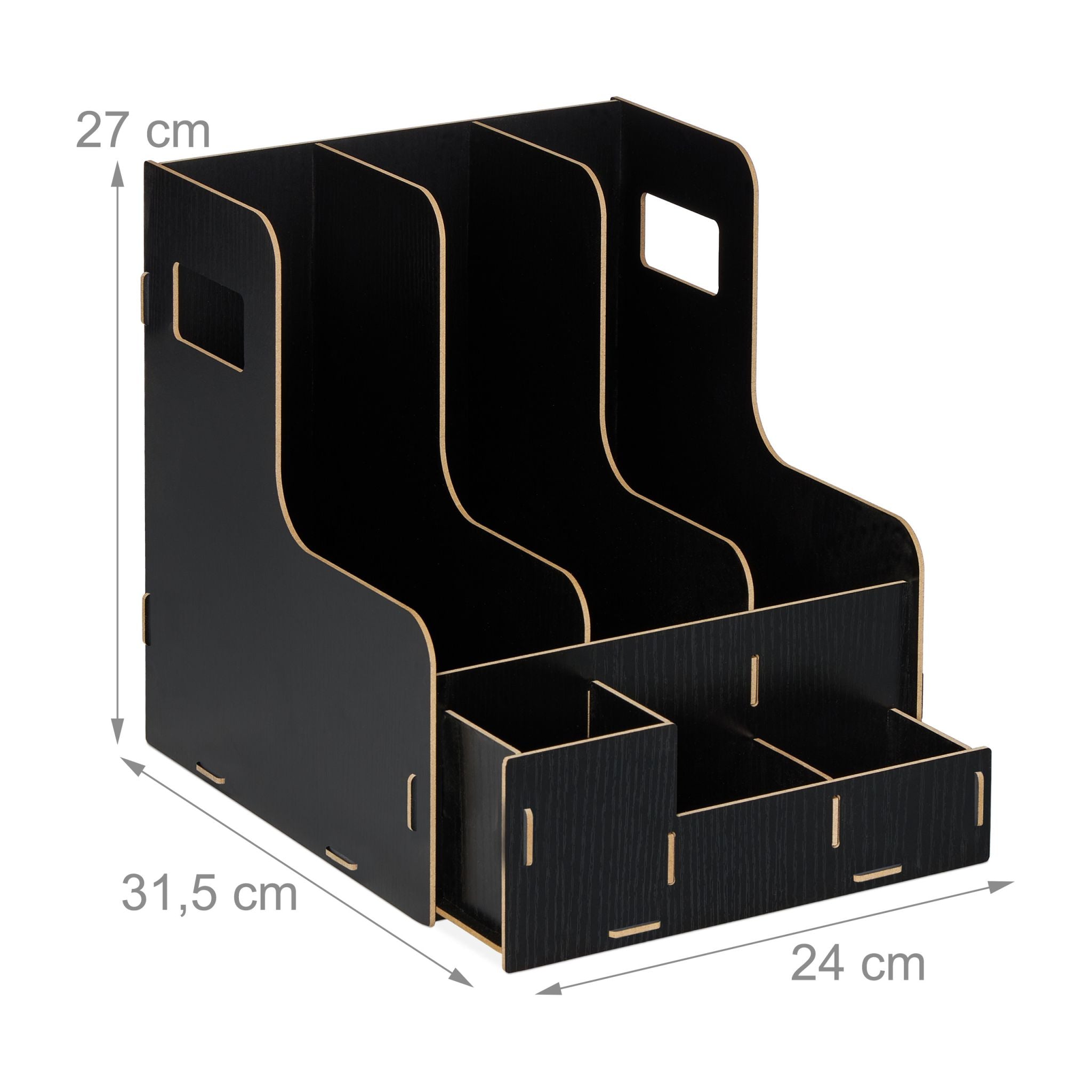Stehsammler 3 Fächer & Utensilienbox Schwarz von Relaxdays