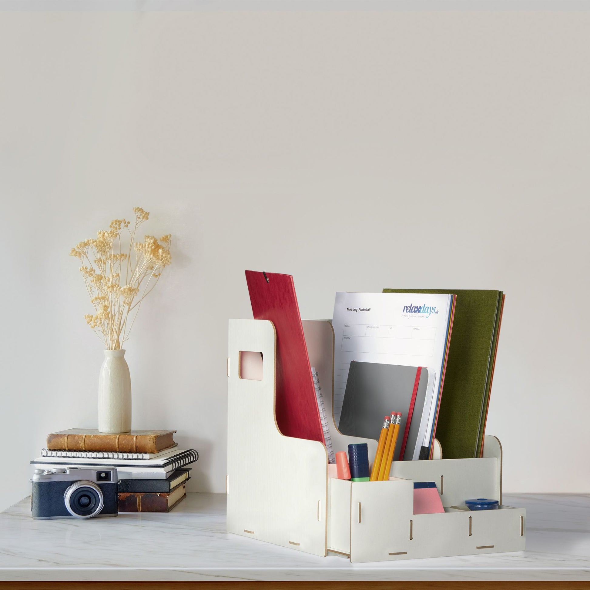 Stehsammler 3 Fächer & Utensilienbox Weiss von Relaxdays
