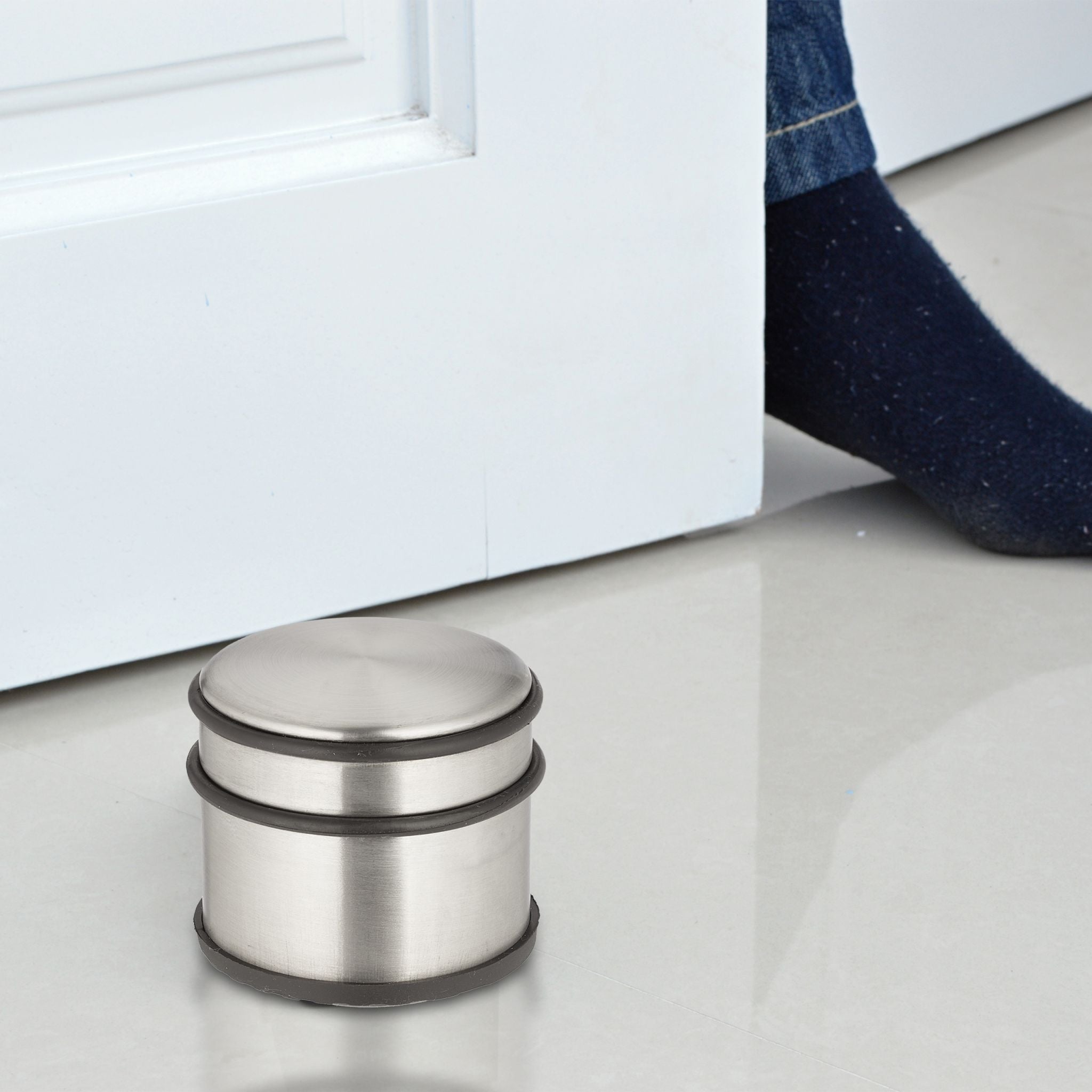 Edelstahl Türstopper 4er-Set Schwarz-Silber von Relaxdays
