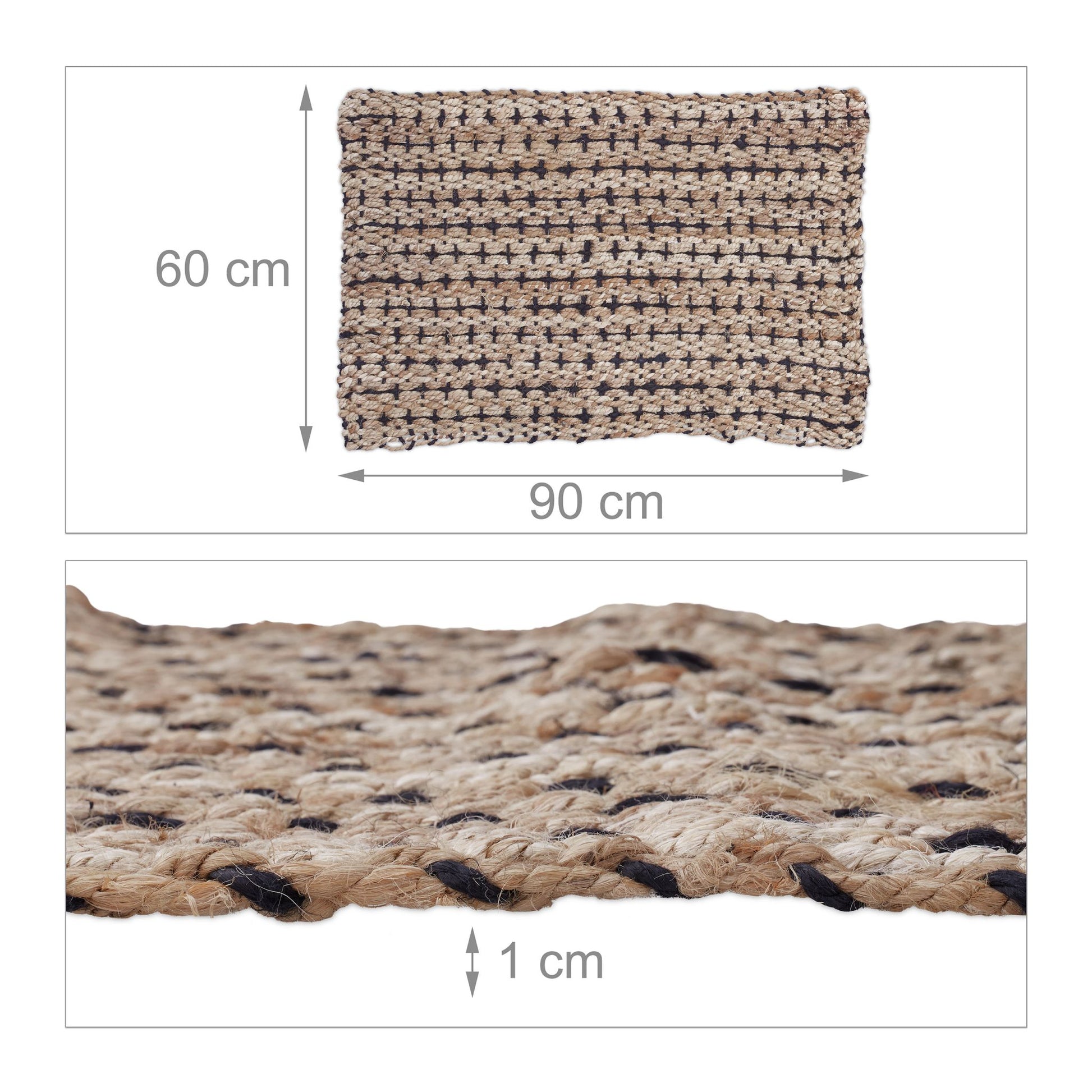 Jute Teppich 60x90cm Beige-Schwarz von guteszeug.ch