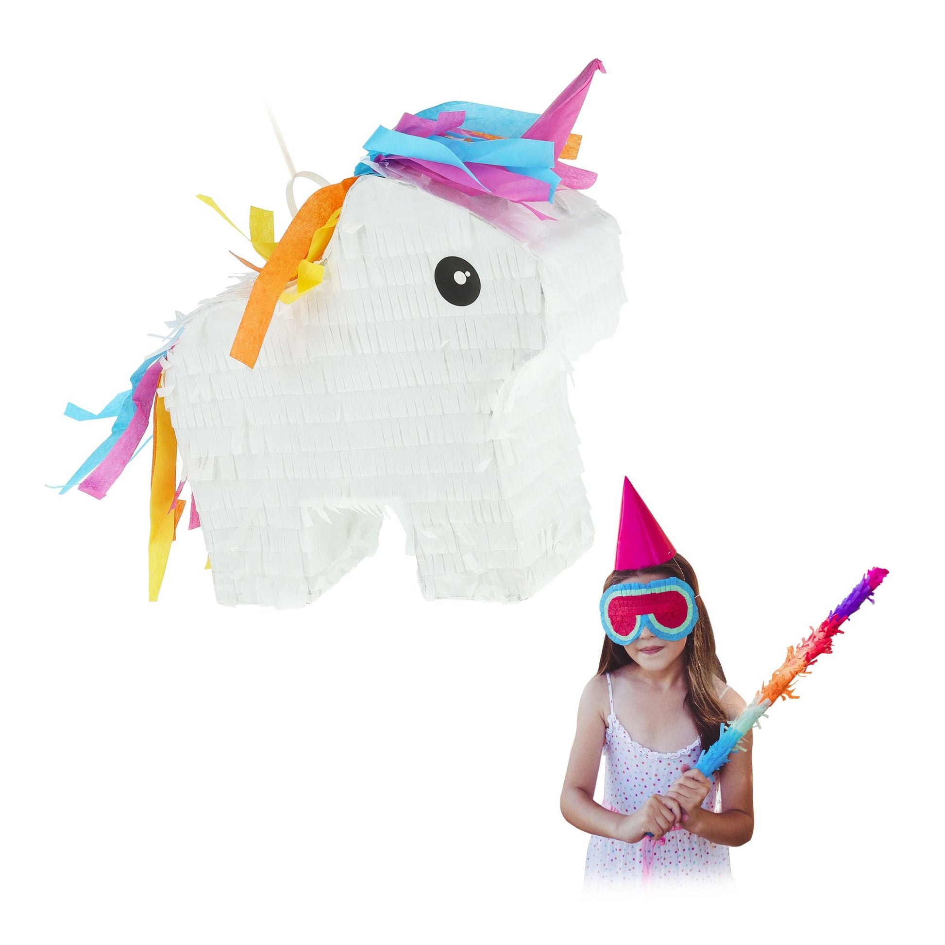 Mini-Pinata Einhorn Weiss-Blau-Pink von Relaxdays