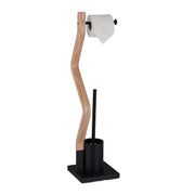 WC Garnitur Stahl & Holzoptik Hellbraun-Schwarz von Relaxdays