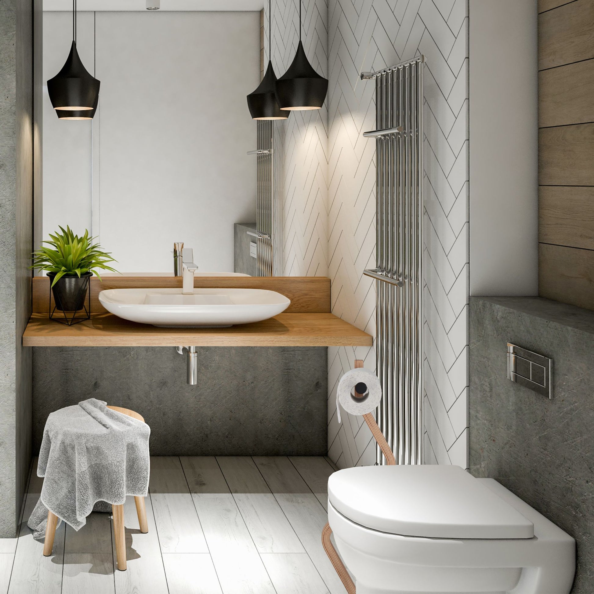 WC Garnitur Stahl & Holzoptik Hellbraun-Schwarz von Relaxdays