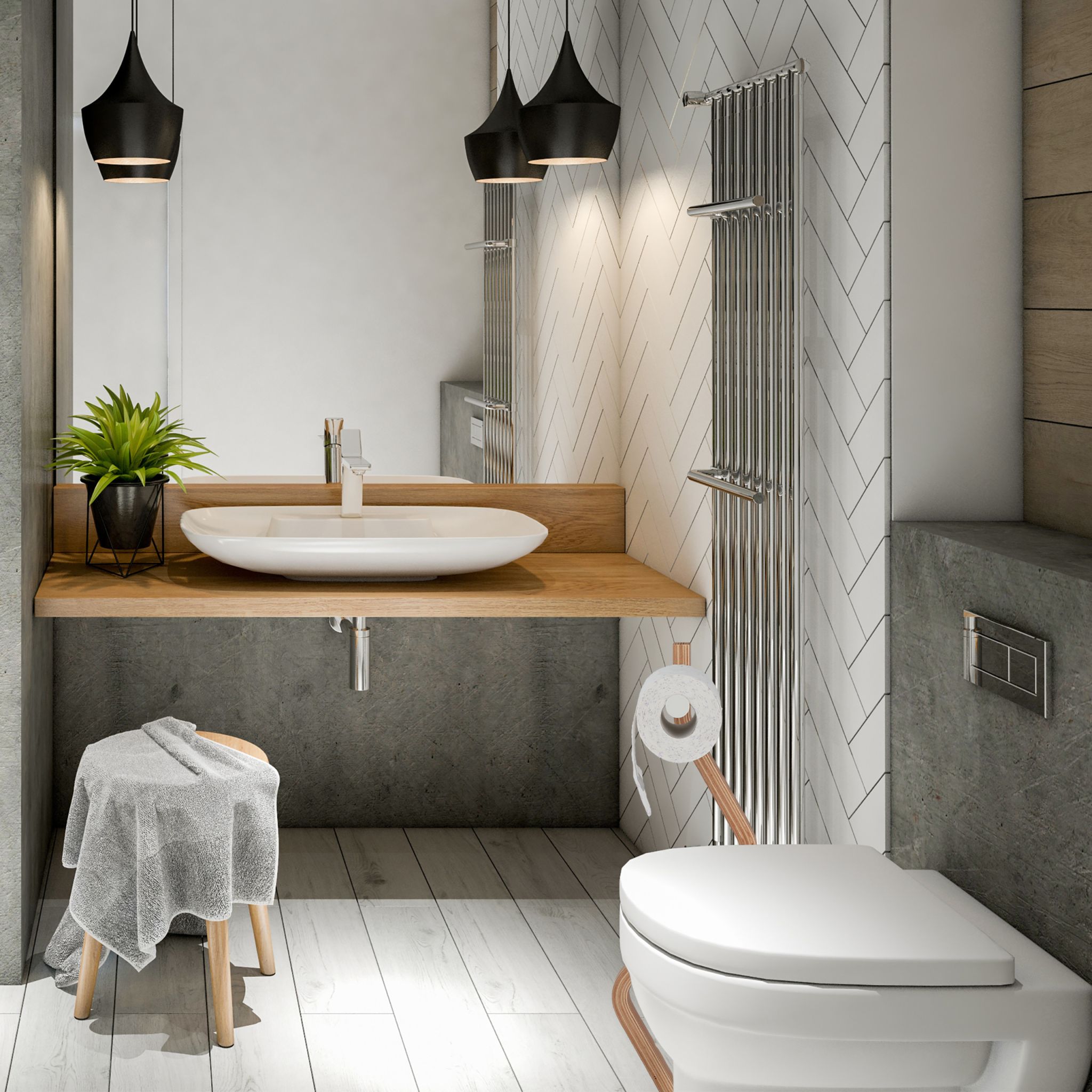 WC Garnitur Stahl & Holzoptik Weiss-Hellbraun von Relaxdays
