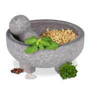 Mörser mit Stössel Granit Grau von Relaxdays