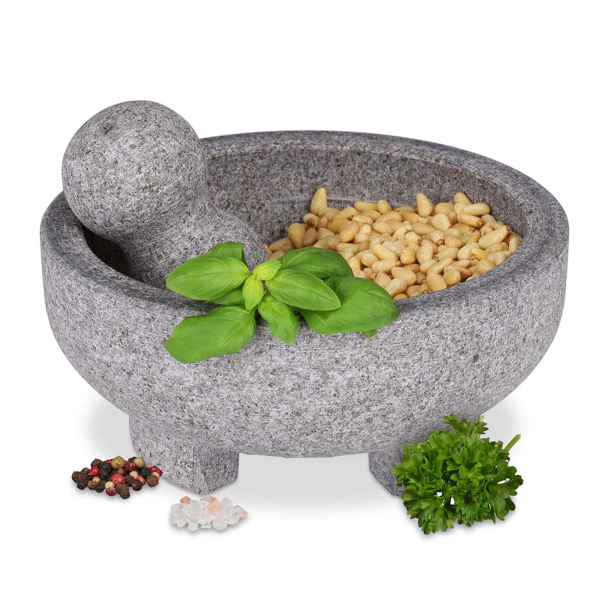 Mörser mit Stössel Granit Grau von Relaxdays