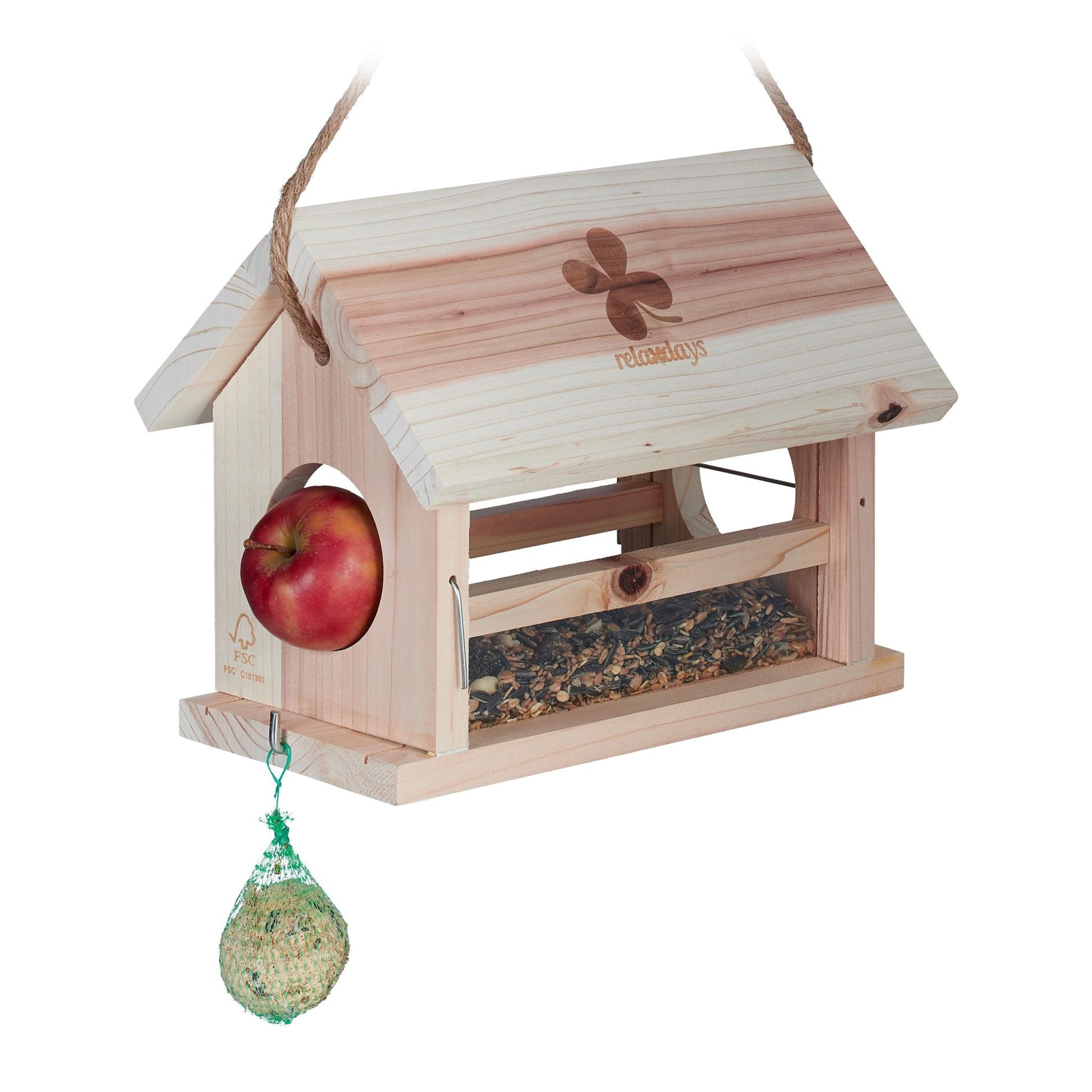 Vogelfutterhaus Naturholz Hellbraun von Relaxdays