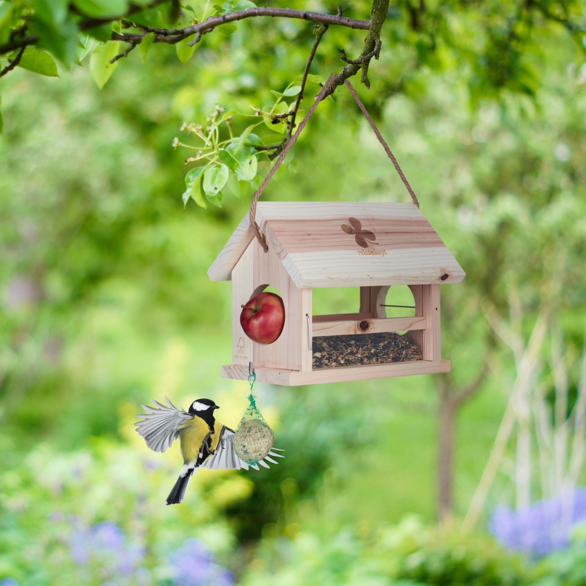 Vogelfutterhaus Naturholz Hellbraun von Relaxdays