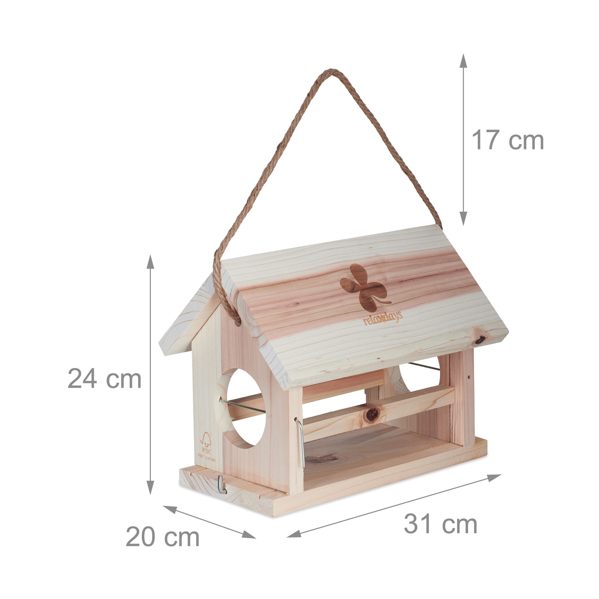 Vogelfutterhaus Naturholz Hellbraun von Relaxdays