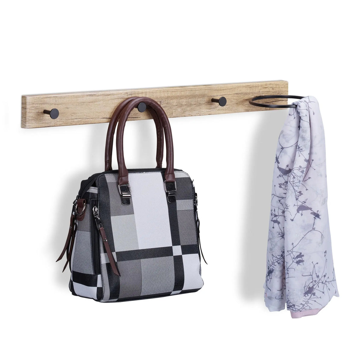 Garderobenleiste mit Schalring Hellbraun-Schwarz von Relaxdays