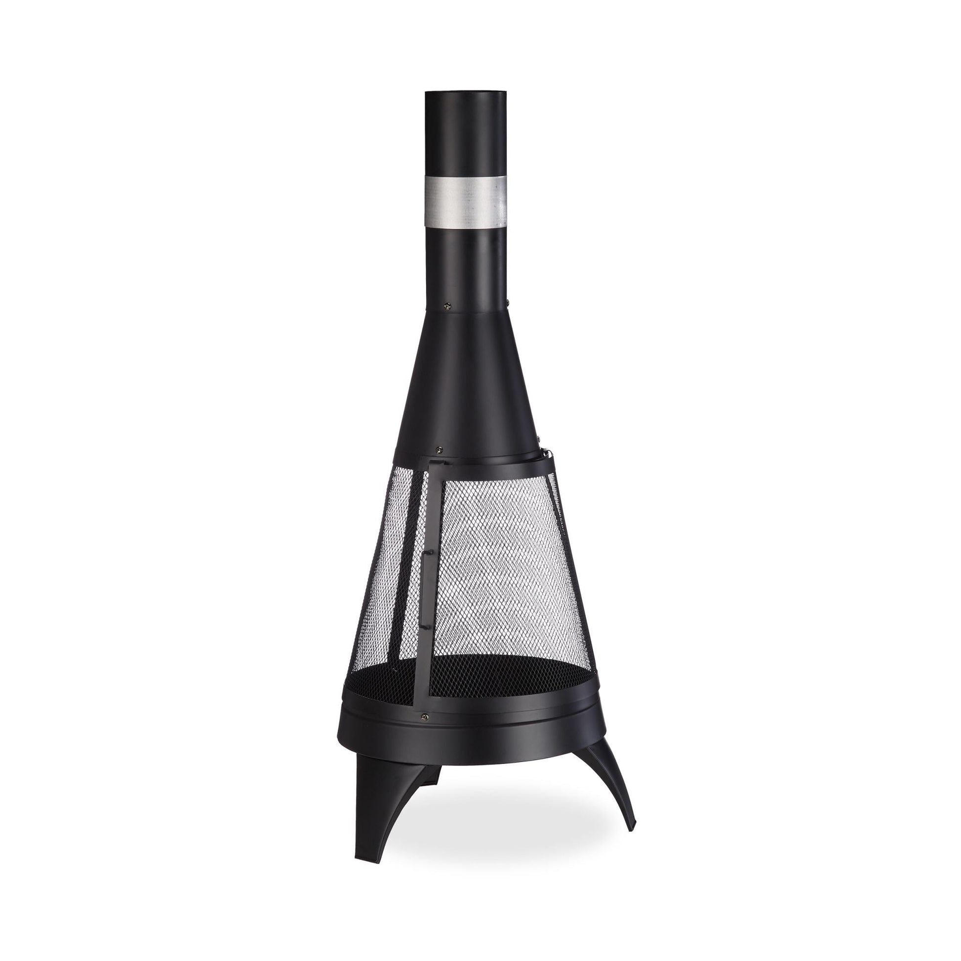 Terrassenofen mit Funkenschutz Schwarz-Silber von Relaxdays