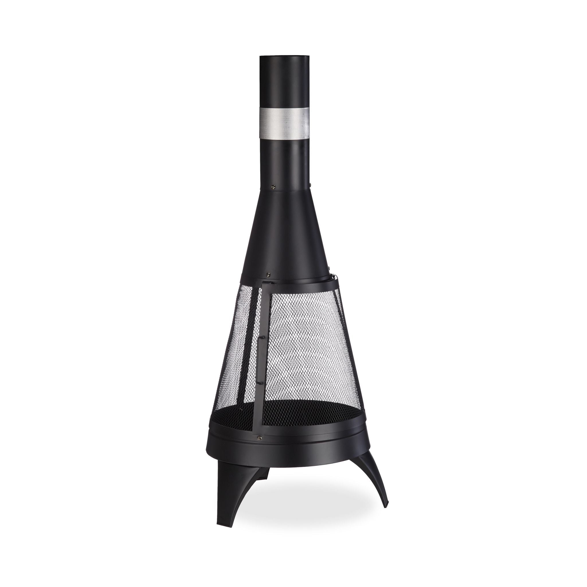 Terrassenofen mit Funkenschutz Schwarz-Silber von Relaxdays