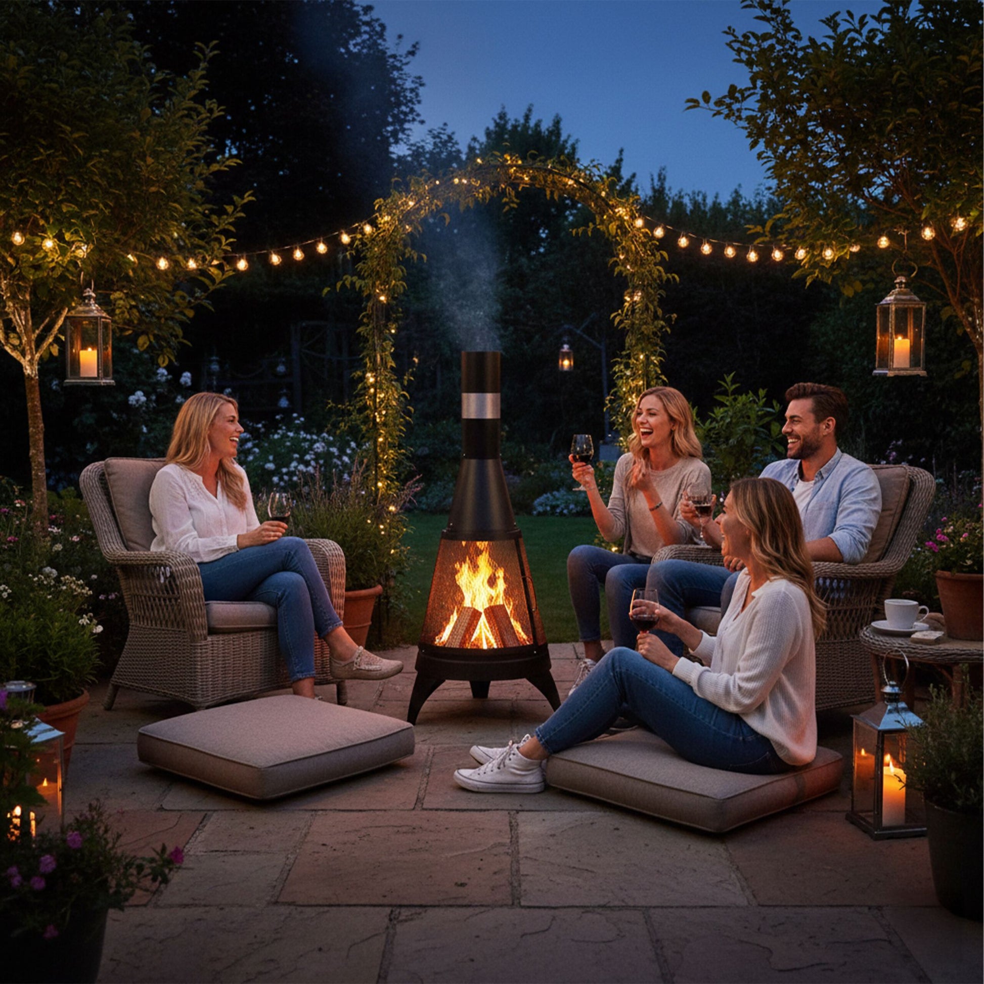 Terrassenofen mit Funkenschutz Schwarz-Silber von Relaxdays
