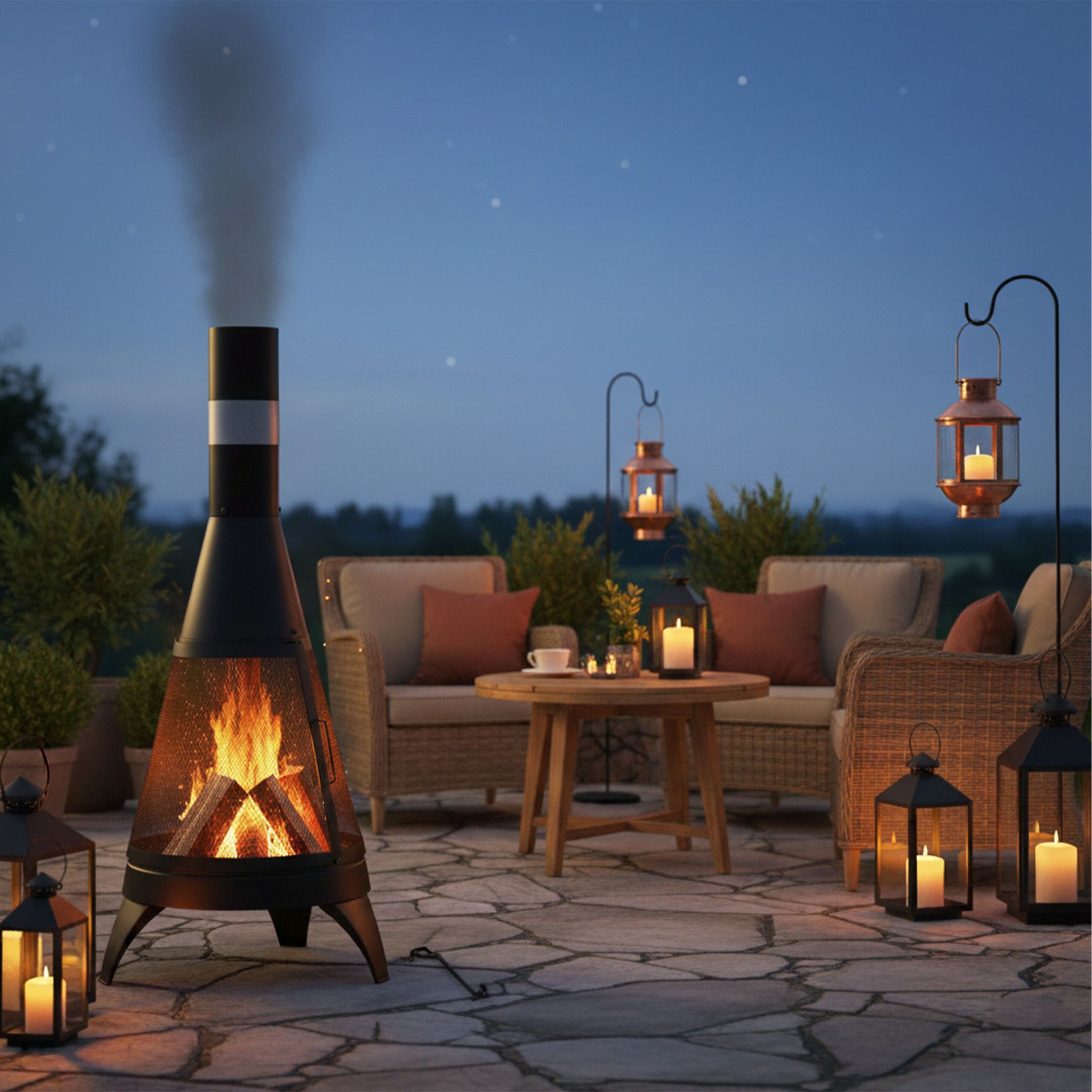 Terrassenofen mit Funkenschutz Schwarz-Silber von Relaxdays