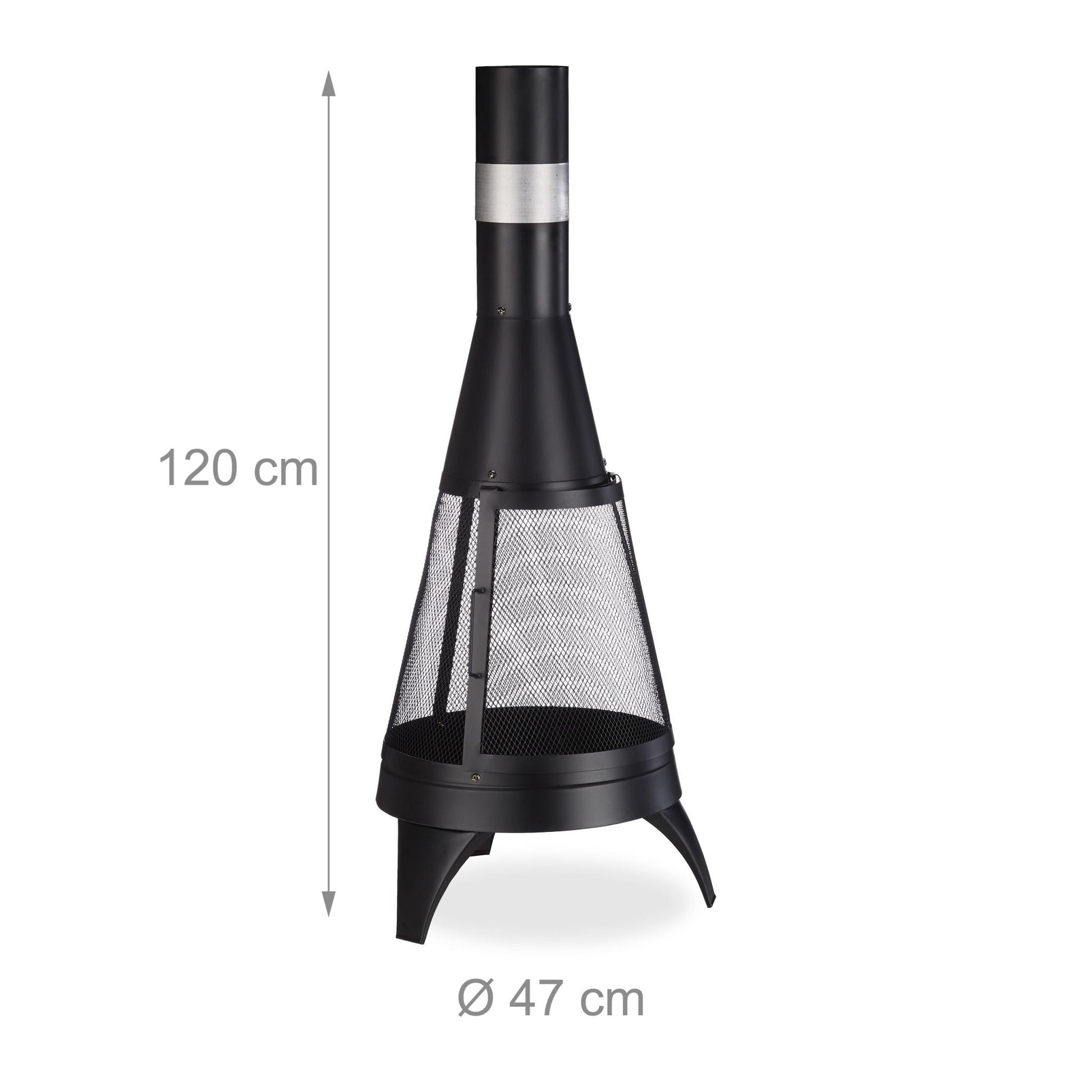 Terrassenofen mit Funkenschutz Schwarz-Silber von Relaxdays