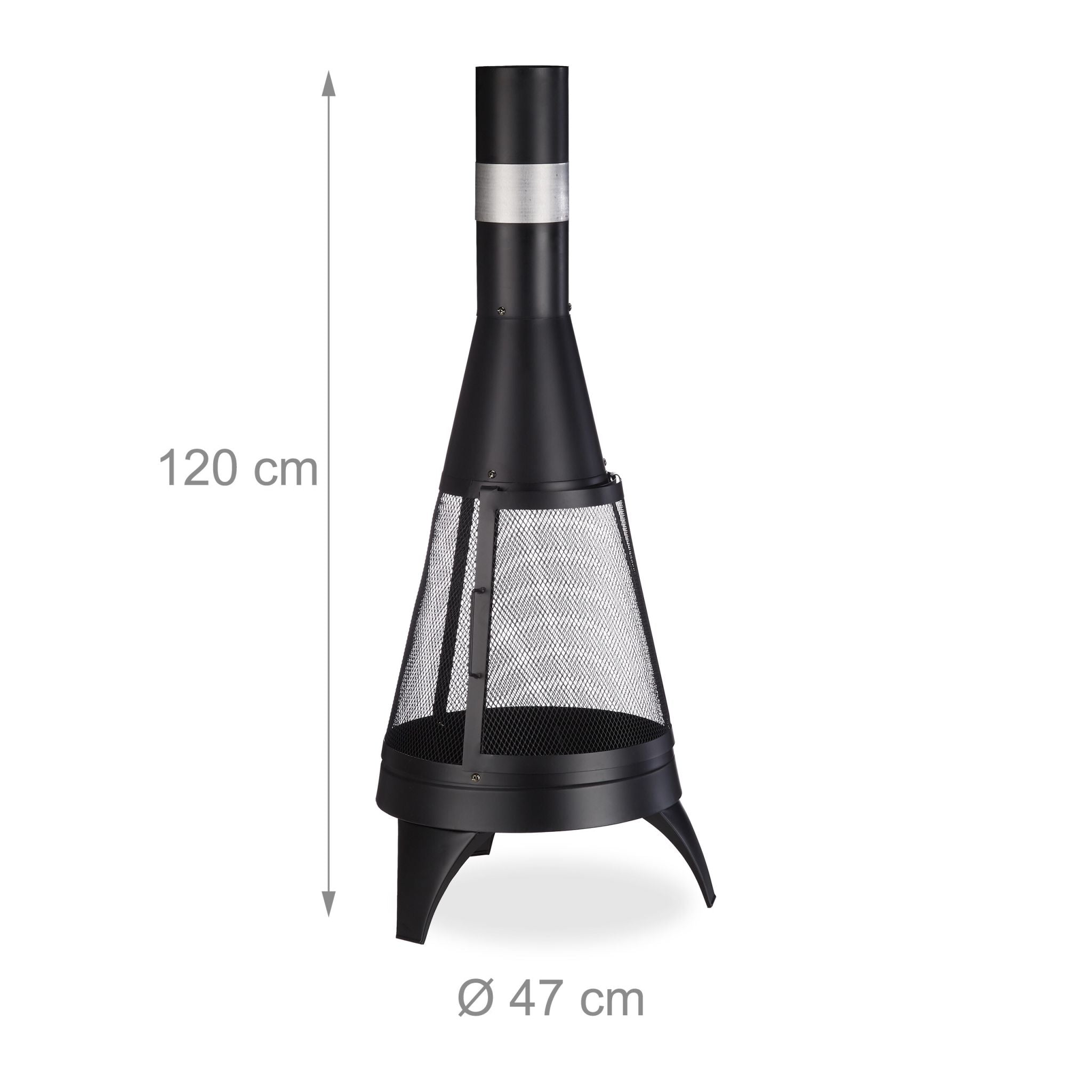 Terrassenofen mit Funkenschutz Schwarz-Silber von Relaxdays