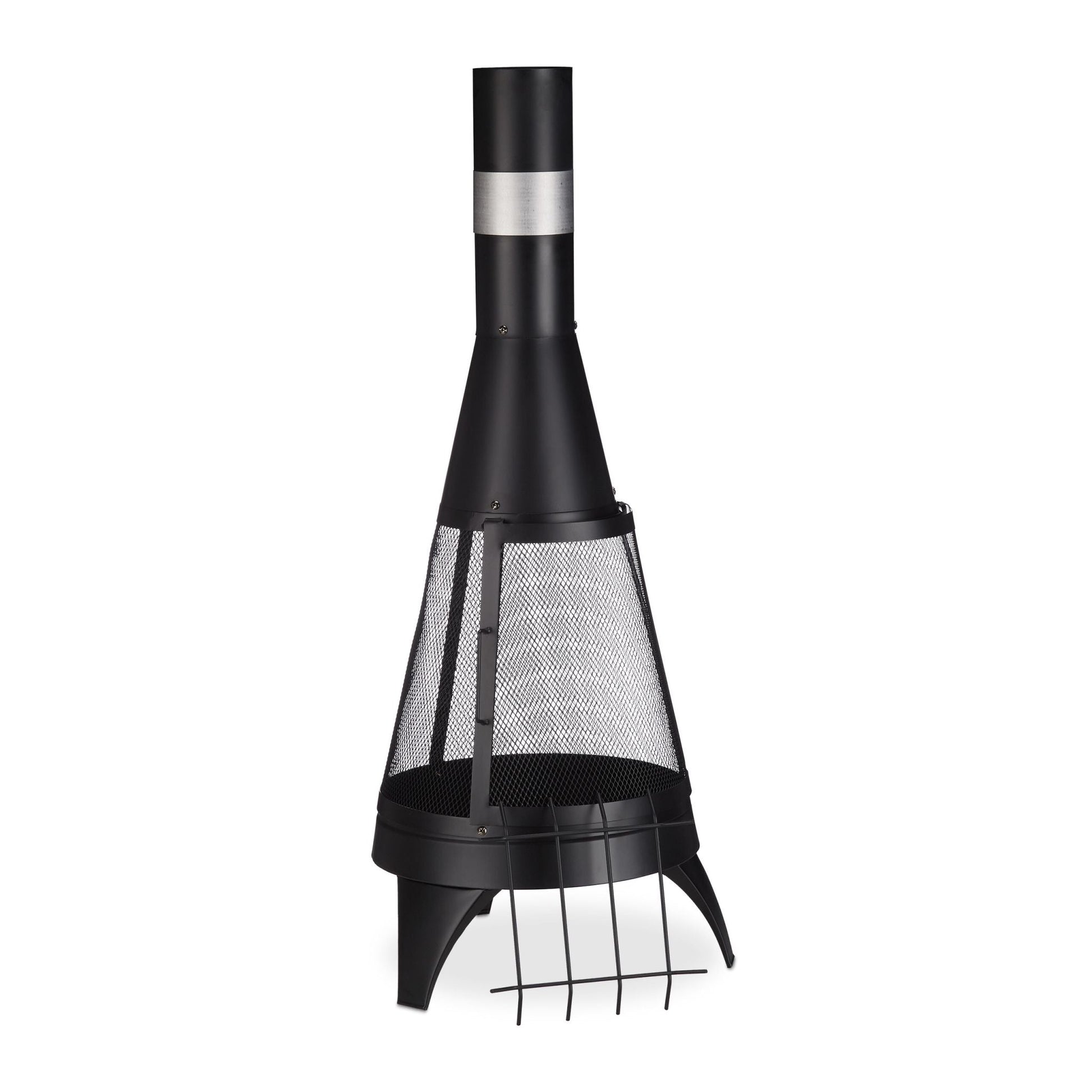 Terrassenofen mit Funkenschutz Schwarz-Silber von Relaxdays