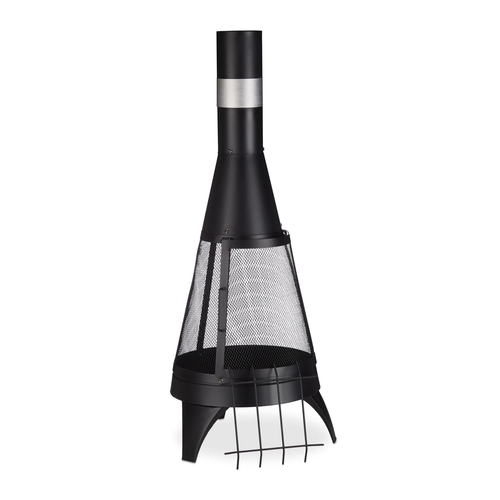 Terrassenofen mit Funkenschutz Schwarz-Silber von Relaxdays