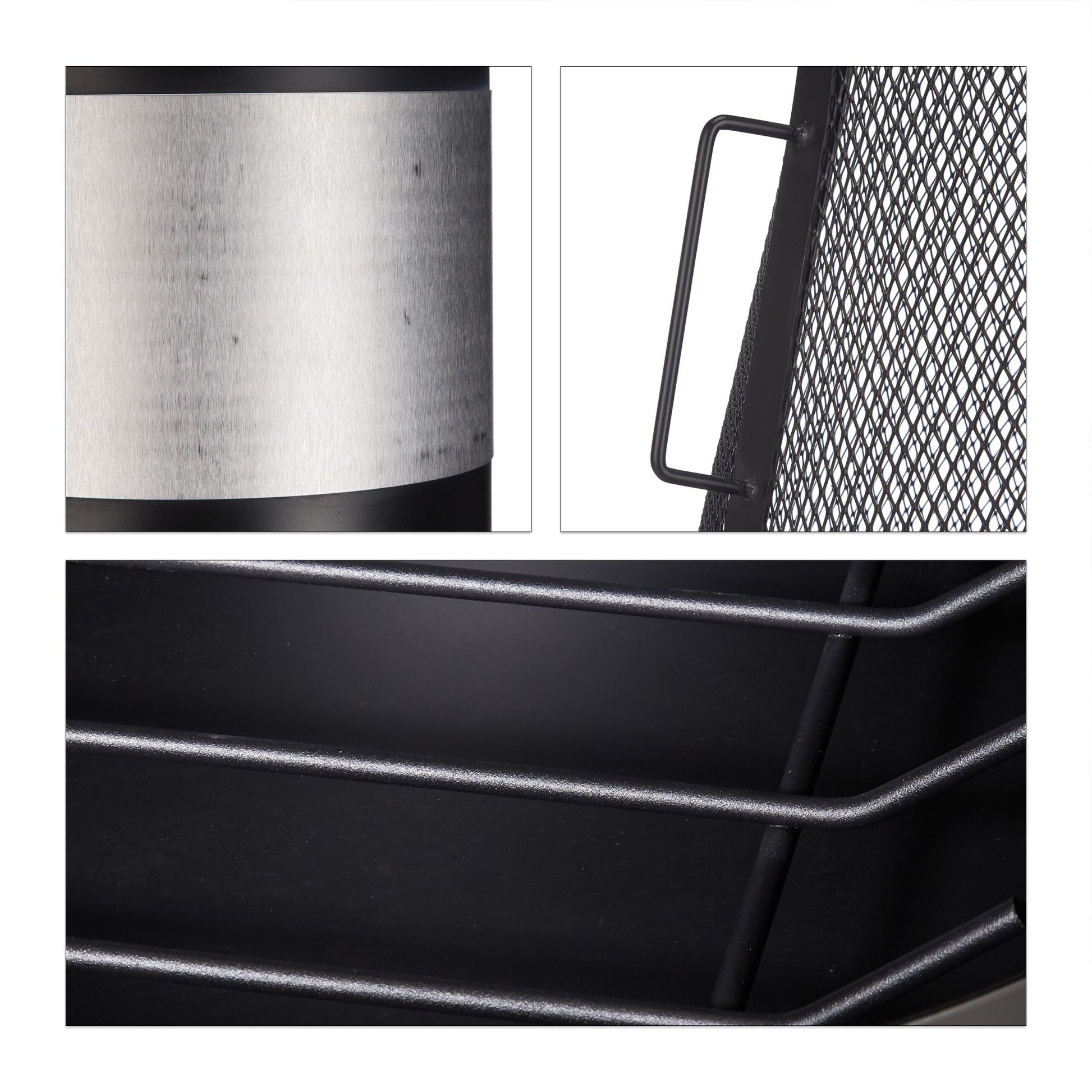 Terrassenofen mit Funkenschutz Schwarz-Silber von Relaxdays