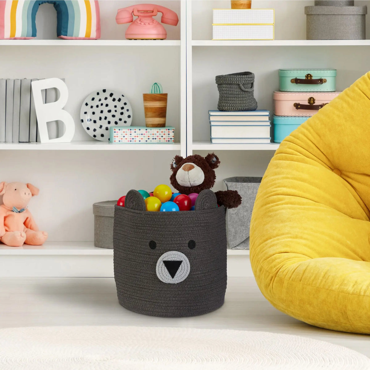 Kinder Aufbewahrungskorb Weiss-Schwarz-Grau von Relaxdays