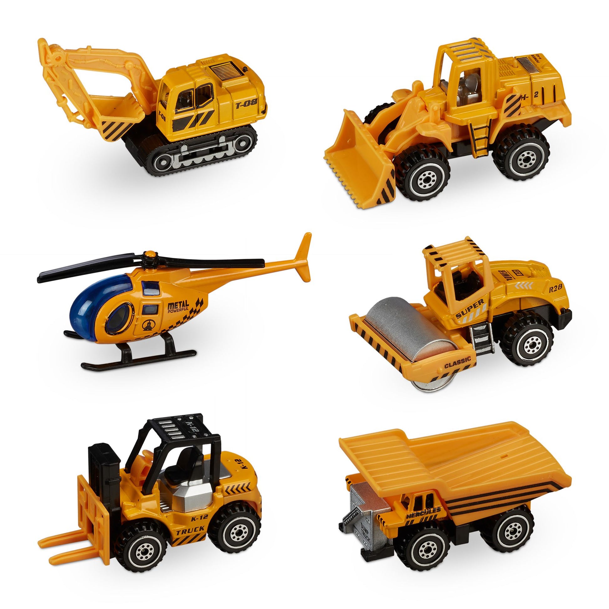Baustellenfahrzeuge Kinder 6er-Set Orange-Schwarz-Silber von Relaxdays