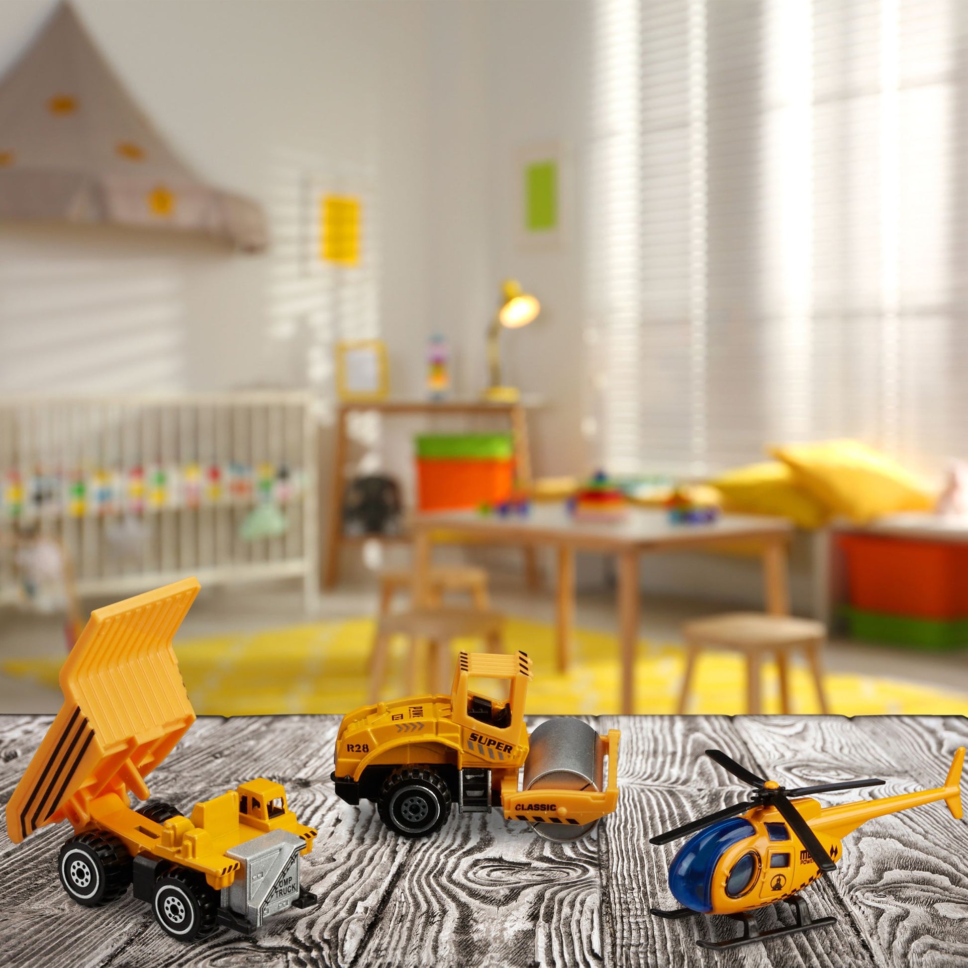 Baustellenfahrzeuge Kinder 6er-Set Orange-Schwarz-Silber von Relaxdays
