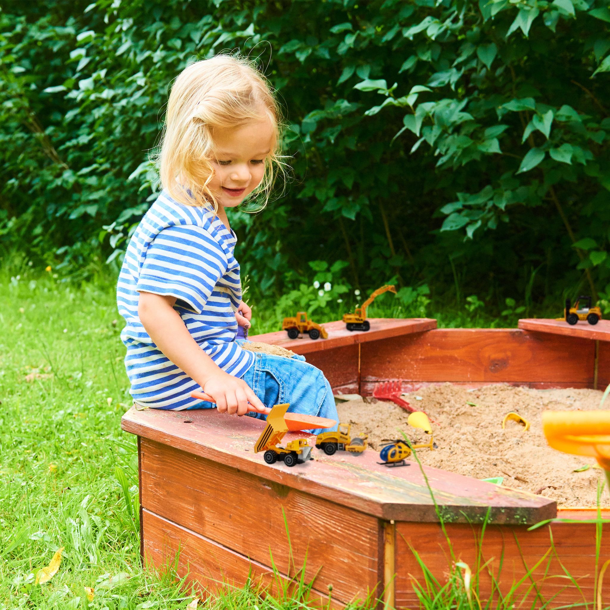 Baustellenfahrzeuge Kinder 6er-Set Orange-Schwarz-Silber von Relaxdays