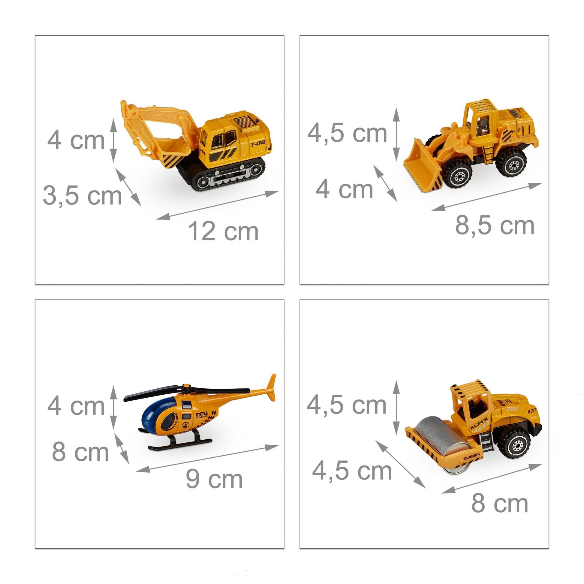 Baustellenfahrzeuge Kinder 6er-Set Orange-Schwarz-Silber von Relaxdays