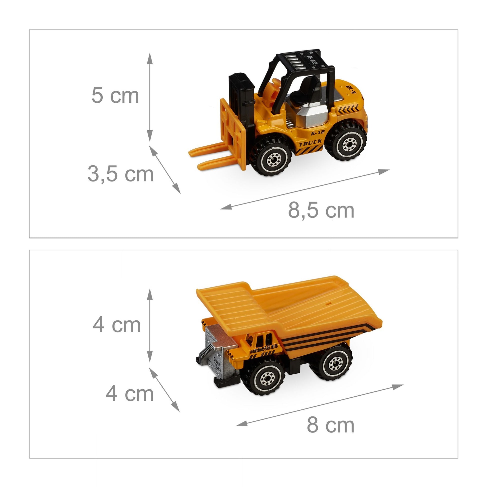 Baustellenfahrzeuge Kinder 6er-Set Orange-Schwarz-Silber von Relaxdays