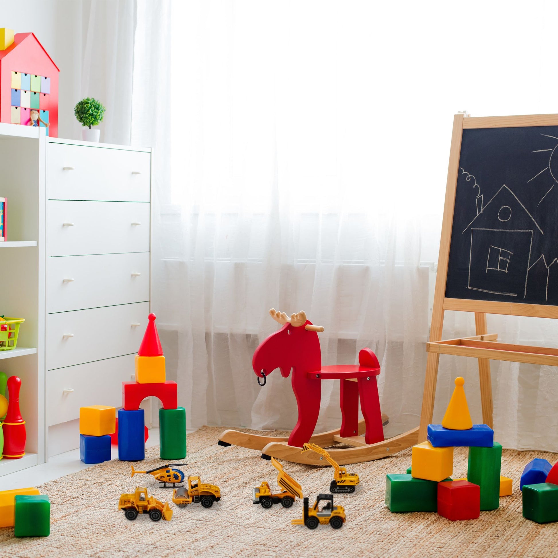 Baustellenfahrzeuge Kinder 6er-Set Orange-Schwarz-Silber von Relaxdays