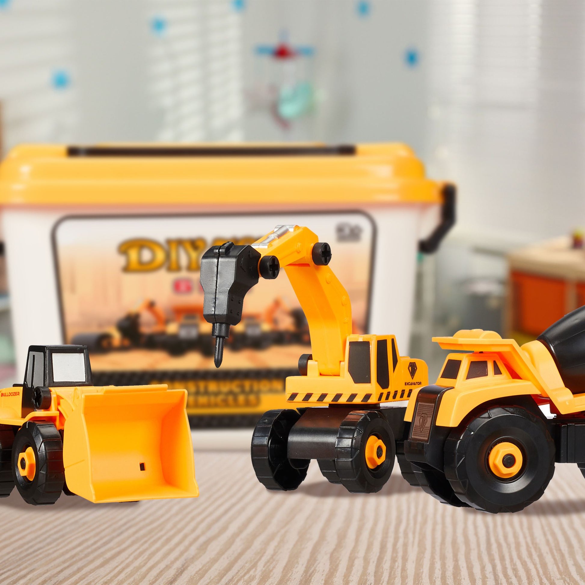 Baustellenfahrzeuge Kinder 6-tlg. Set Gelb-Schwarz-Grau von Relaxdays