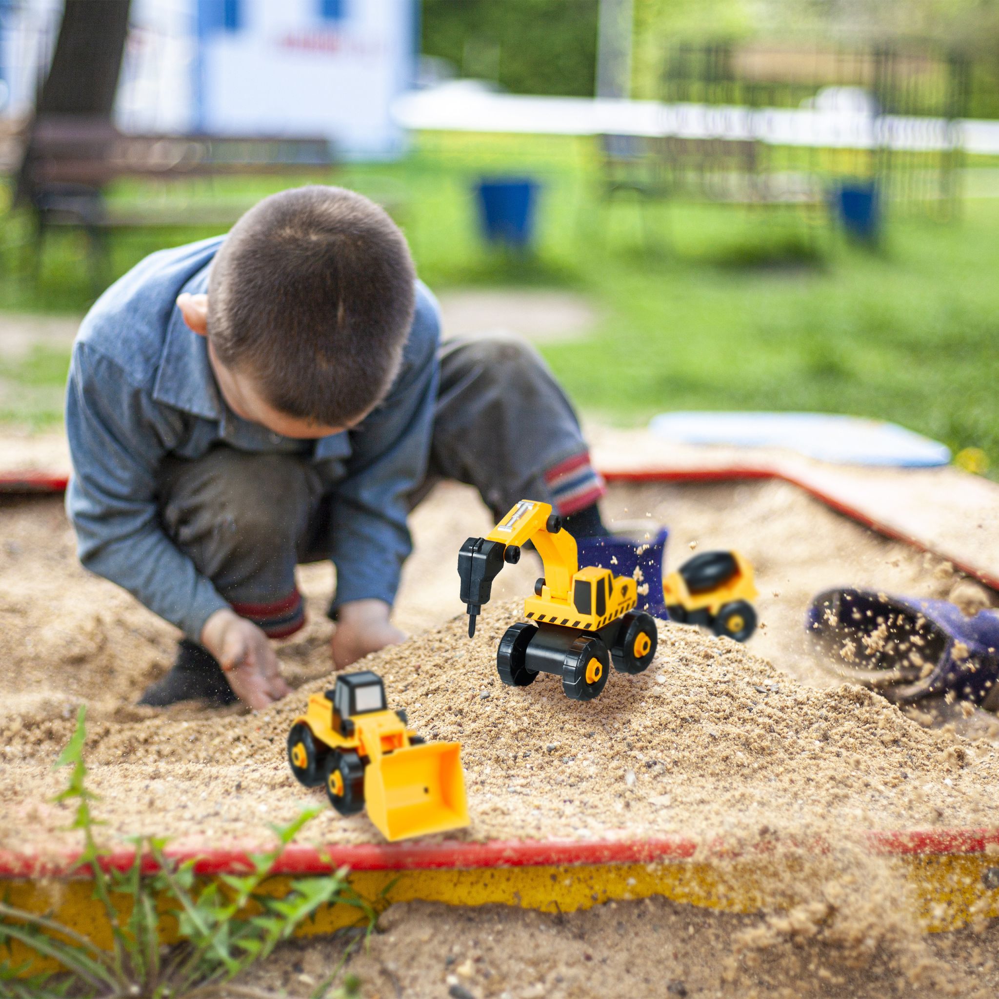 Baustellenfahrzeuge Kinder 6-tlg. Set Gelb-Schwarz-Grau von Relaxdays
