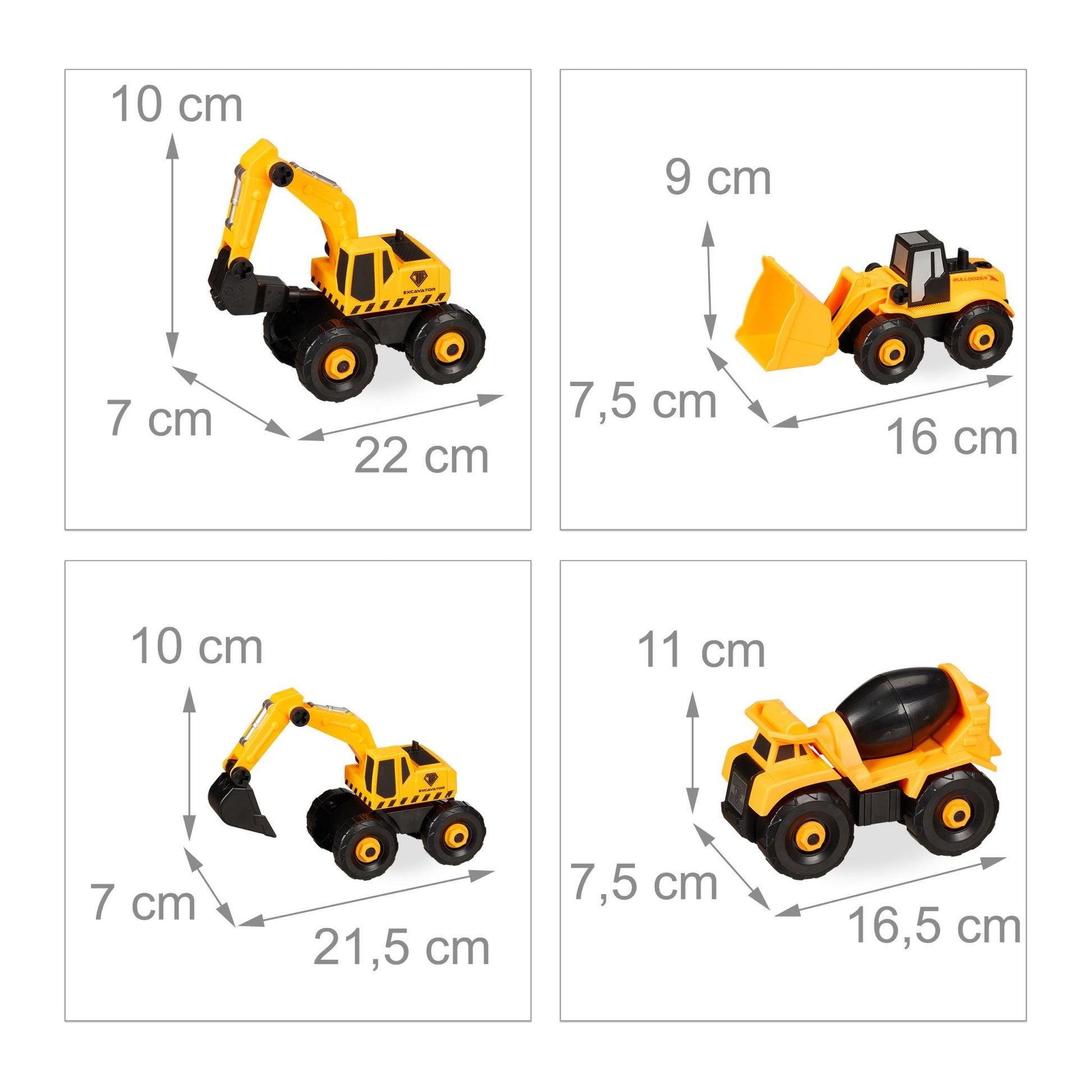 Baustellenfahrzeuge Kinder 6-tlg. Set Gelb-Schwarz-Grau von Relaxdays