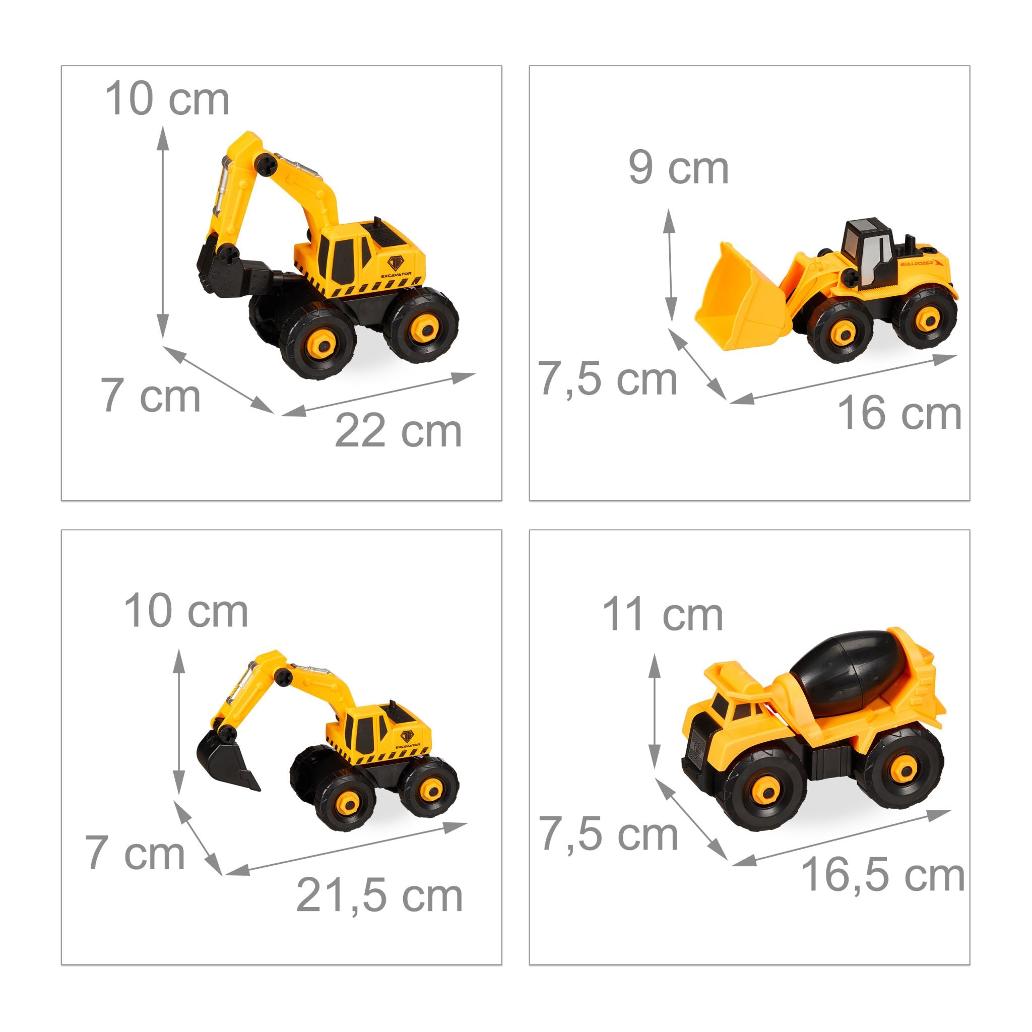 Baustellenfahrzeuge Kinder 6-tlg. Set Gelb-Schwarz-Grau von Relaxdays