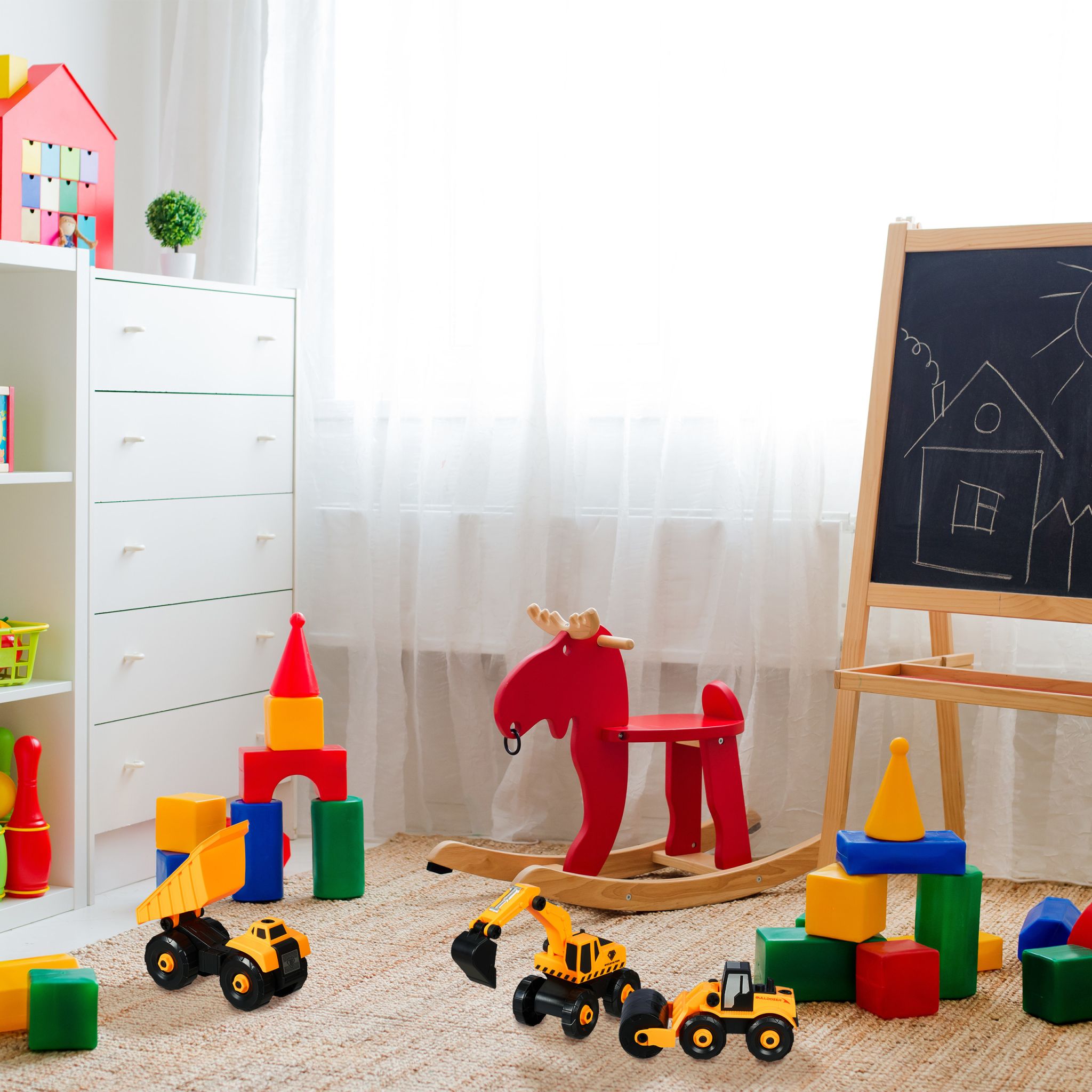 Baustellenfahrzeuge Kinder 6-tlg. Set Gelb-Schwarz-Grau von Relaxdays